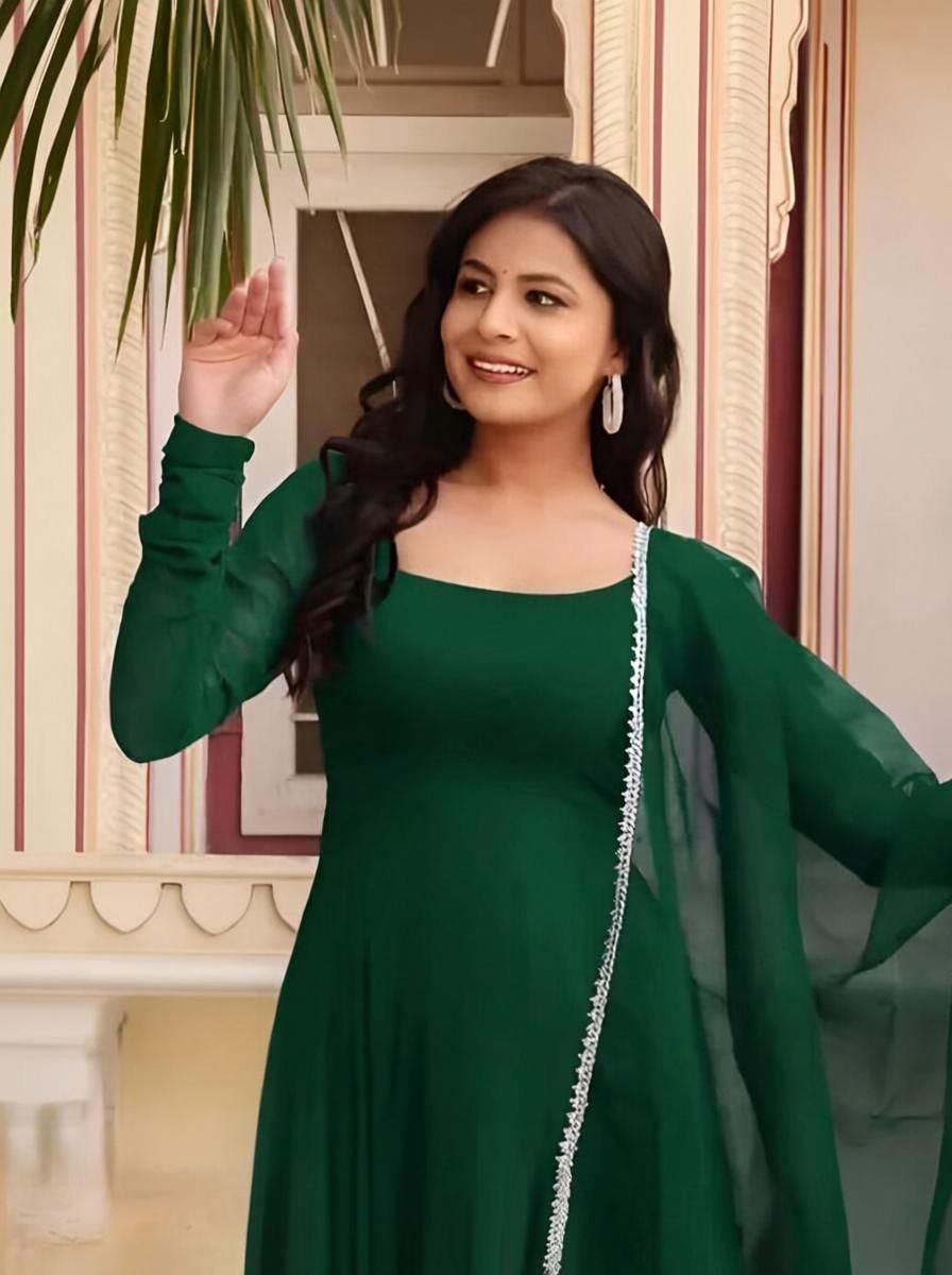 Solid Georgette Stitched Anarkali Gown-image-32