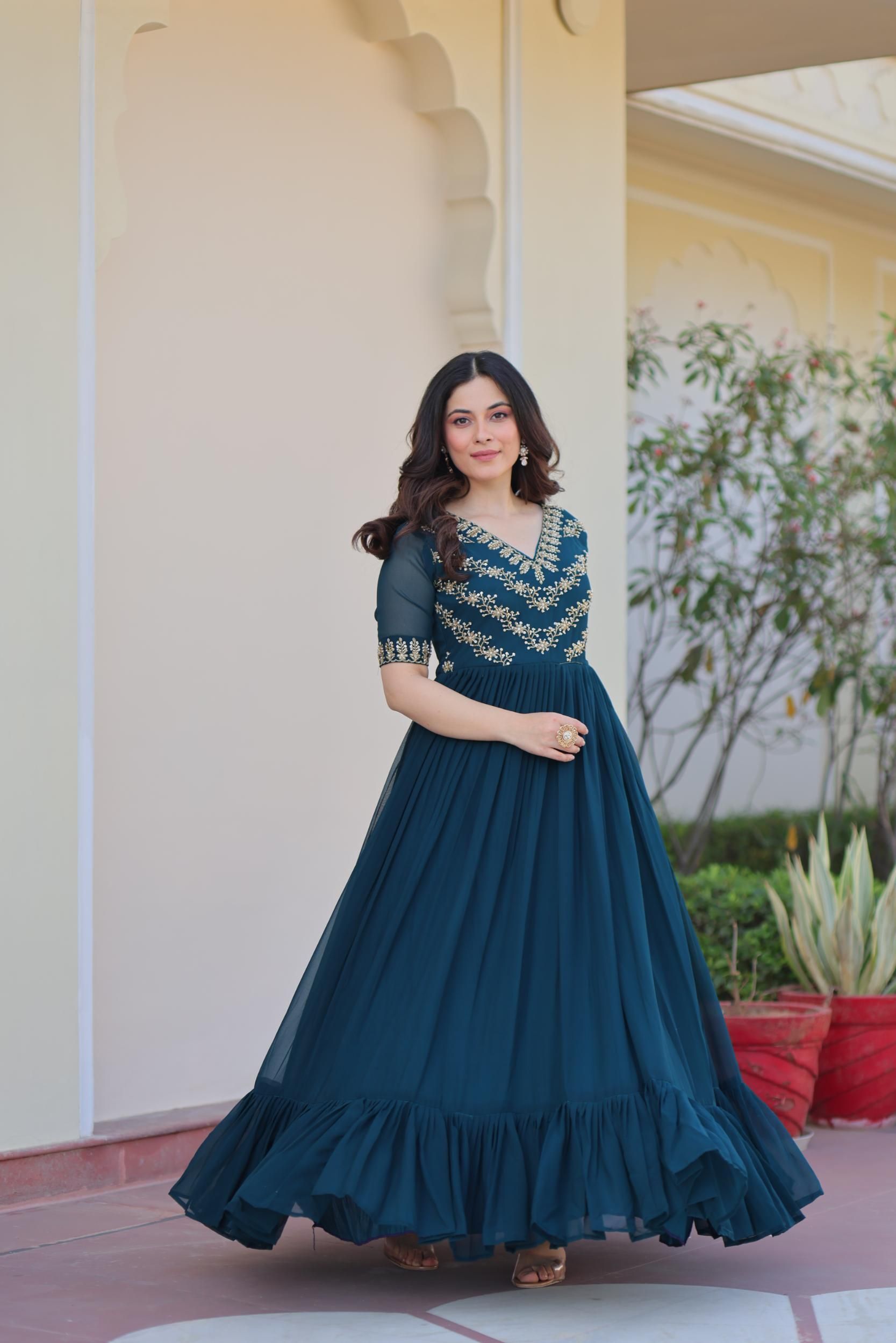 tilton Embroidered Georgette Stitched Anarkali Gown-picture-11