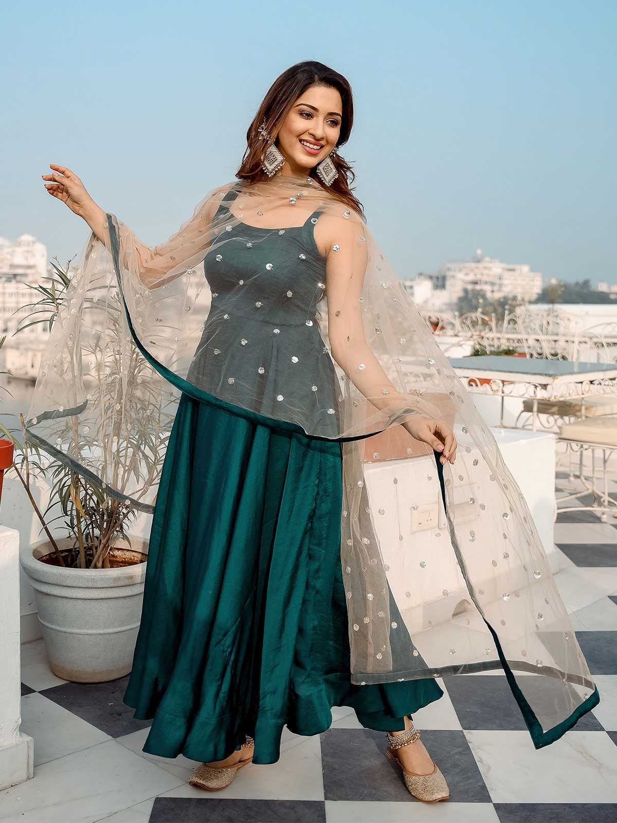Solid Art Silk Stitched Anarkali Gown-image-9