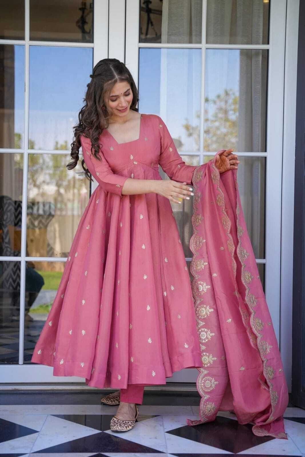 zeelfasion Embroidered Art Silk Stitched Flared/A-line Gown-picture-28