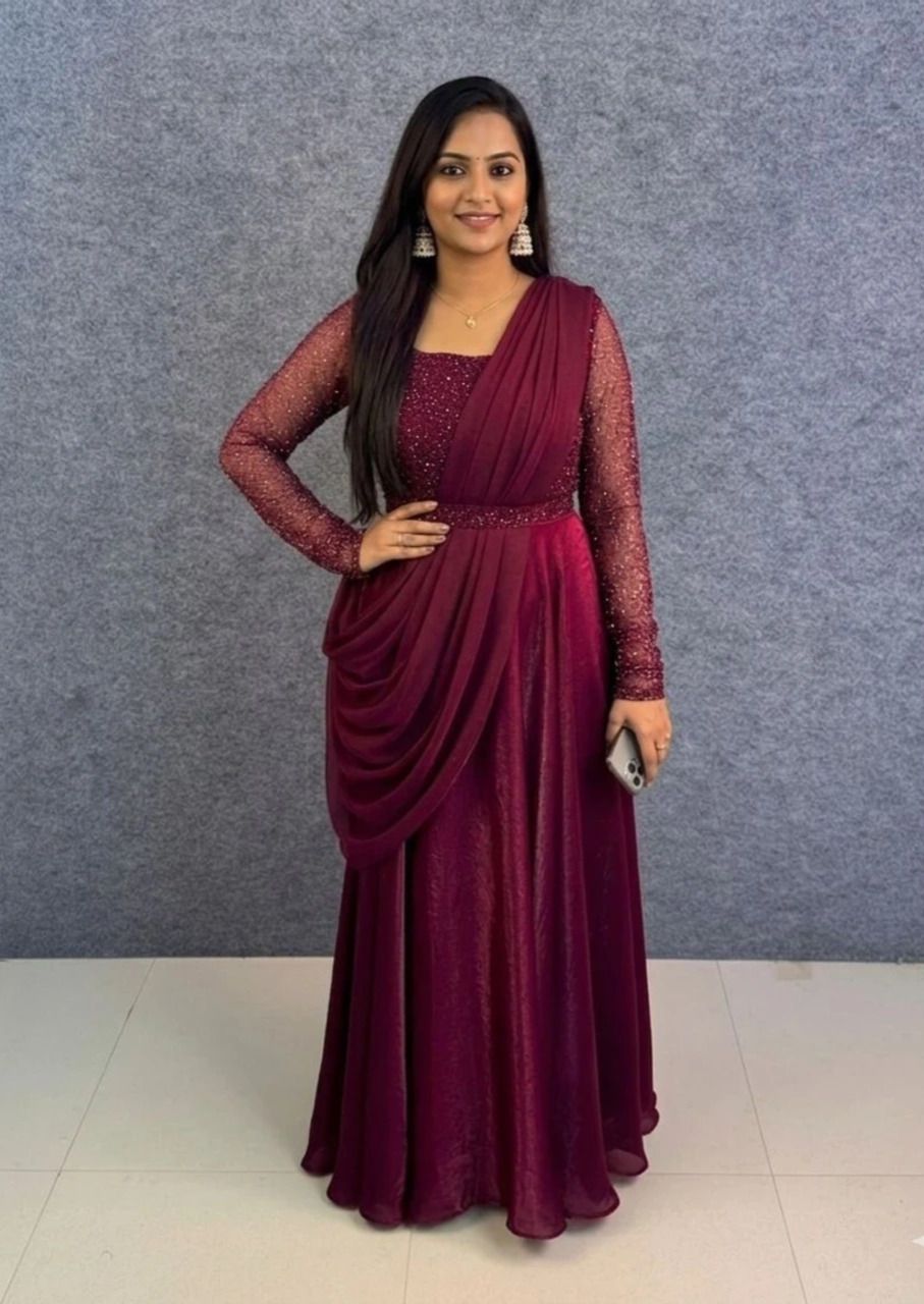 Embellished Art Silk Stitched Flared/A-line Gown-image-32