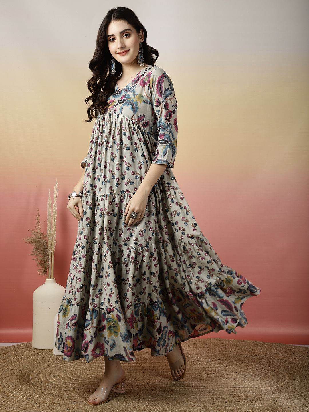 glam roots Floral Print Pure Cotton Stitched Anarkali Gown-picture-36
