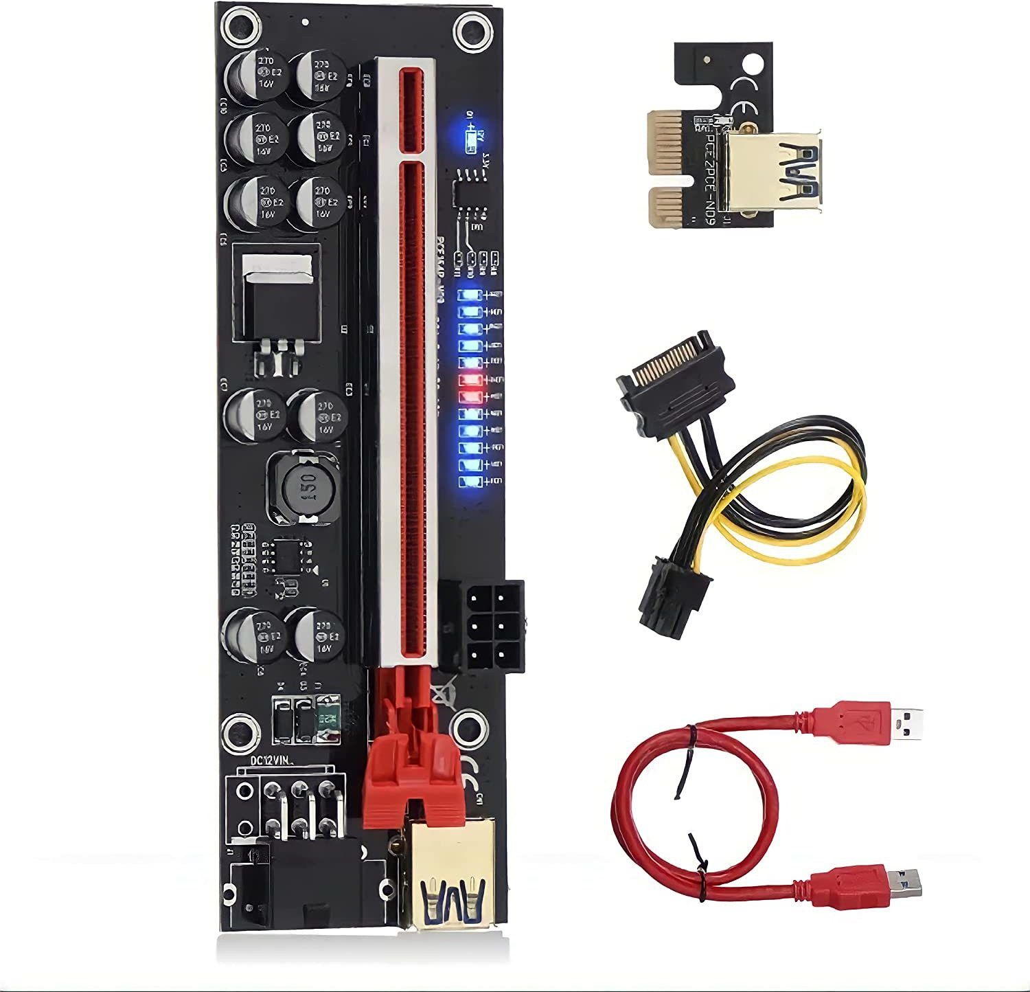 LipiWorld VER012-PRO Riser Card 10 Capacitors PCI-E 1X to 16X V012 Pro Riser Card GDDR4 16 GB NVIDIA Chipset 64 bit 120 MHz Graphics Card-image-24