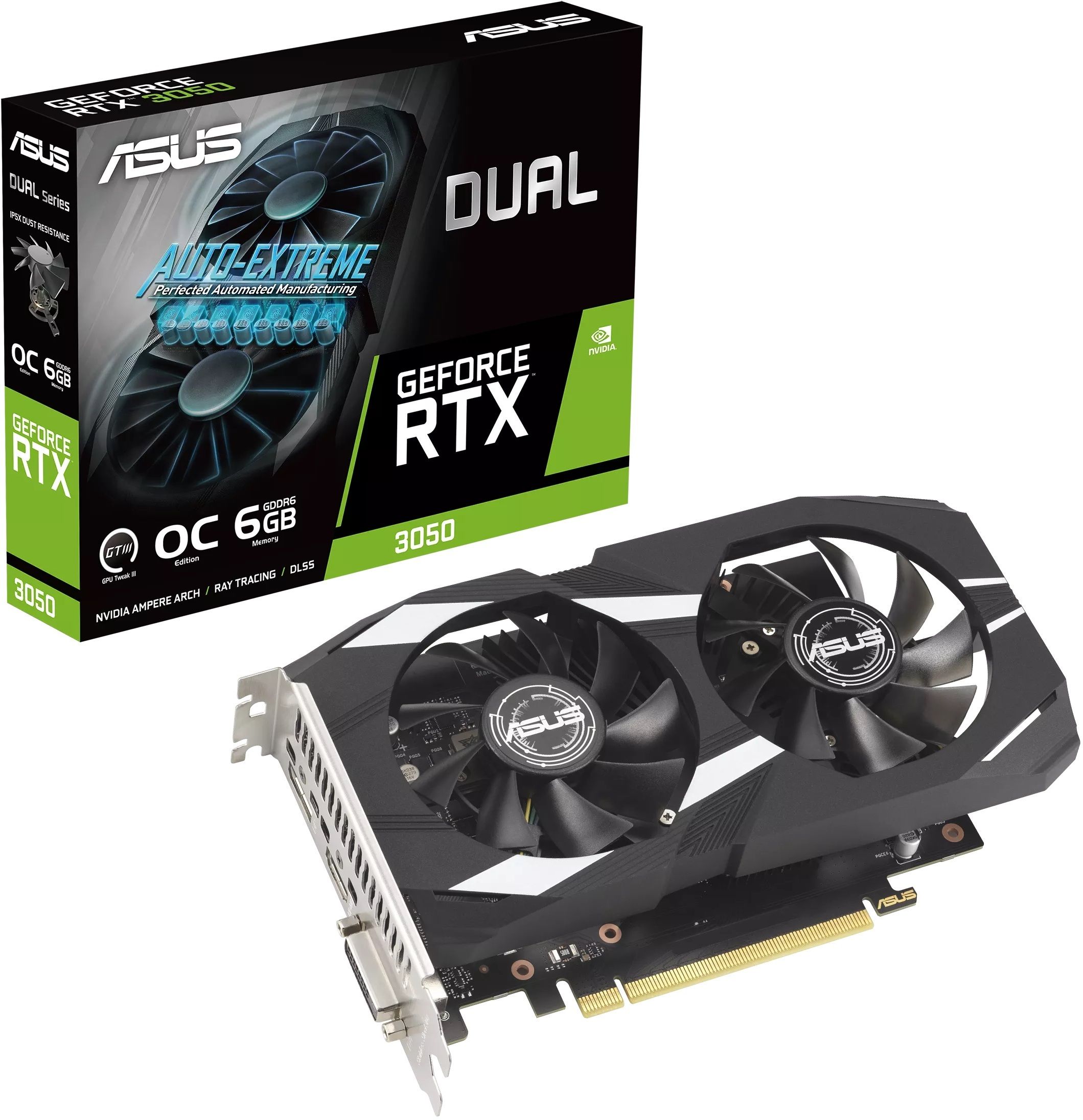 ASUS Dual GeForce RTX 3050 OC Edition 6GB GDDR6 Graphic Card (DUAL-RTX3050-O6G) GDDR6 6 GB NVIDIA Chipset 96 bit 1537 MHz Graphics Card
