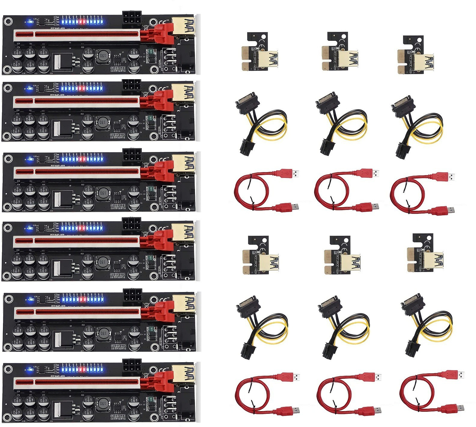 LipiWorld (Pack Of 6) VER012-PRO Riser Card 10 Capacitors PCI-E 1X to 16X V012 Riser Card GDDR4 16 GB NVIDIA Chipset 64 bit 120 MHz Graphics Card image 1