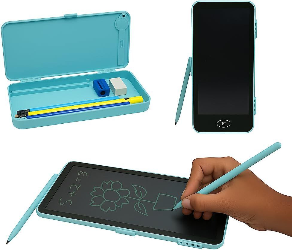 premio lusso LCD Writing Pencil Box – Eye Protection With Replaceable Battery [Random Color] Plain Art Plastic Pencil Box-picture-15