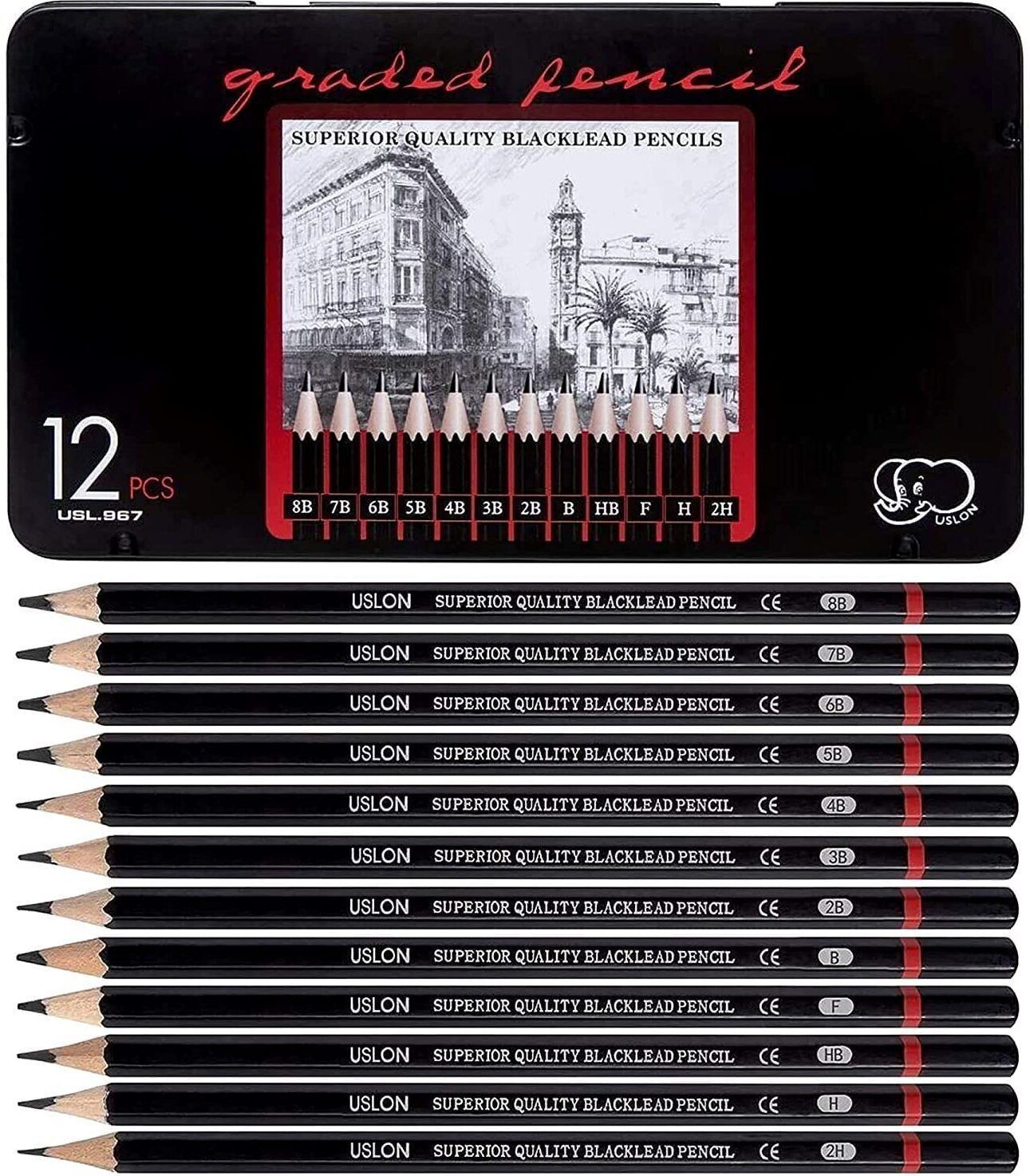 cazina 12 Pcs Sketch Pencil Set For Artist Drawing kit Sketching Pencil Set Pencil-picture-12