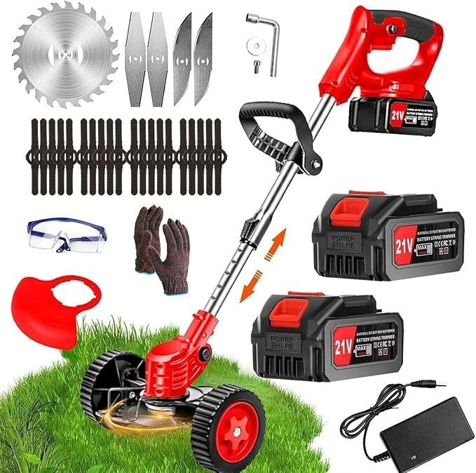 Electric Cordless Weed Trimmer Rechargeable Cordless Trimmer | 48V Lawn Grass Cutter,Multi Purpose Blade Kit Battery Push Lawn Mower-image-0