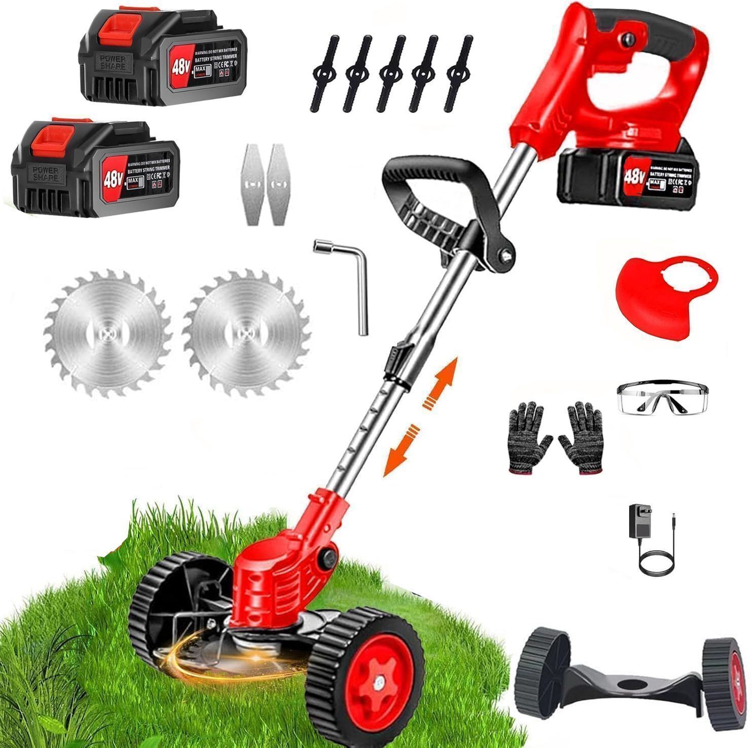 Grass Cutter Stringless Weed Eater,3 Types Blades (48v*2) Batteries Cordless Cordless Grass Trimmer-image-10