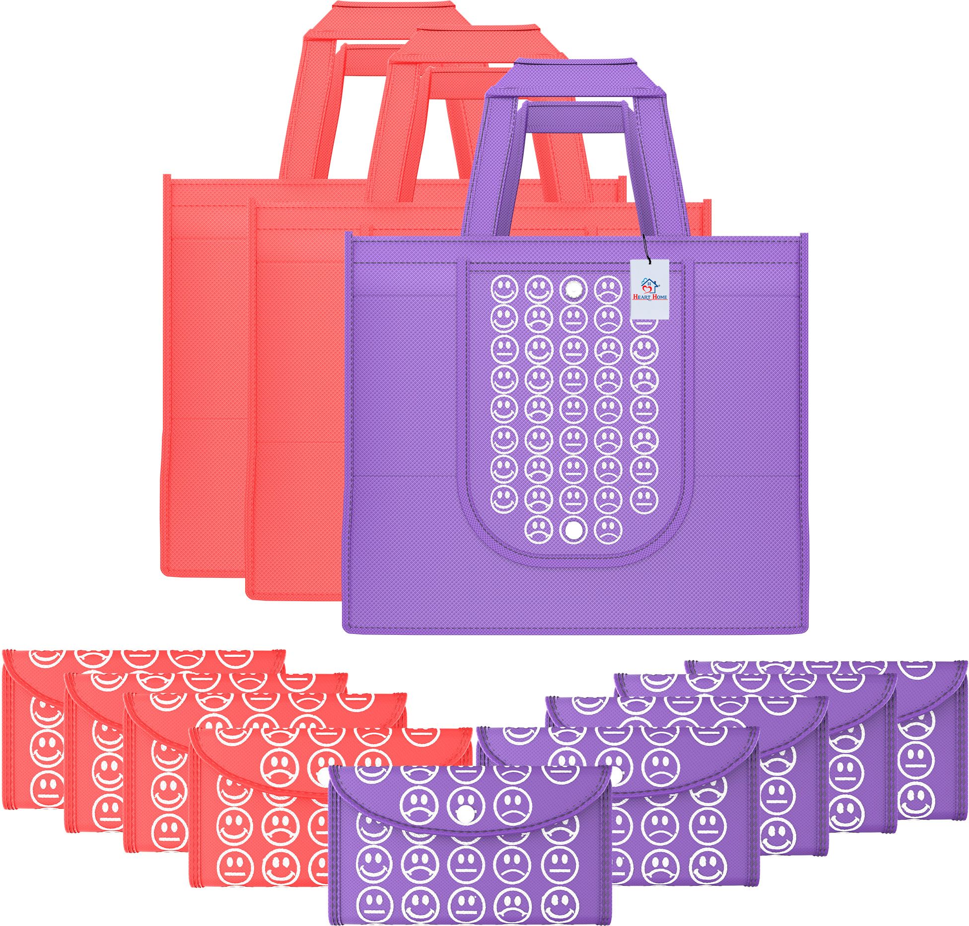 heart home Pack of 12 Smile Foldable Grocery/Shopping Bags For Women | Red & Purple Pack of 12 Grocery Bags-picture-34