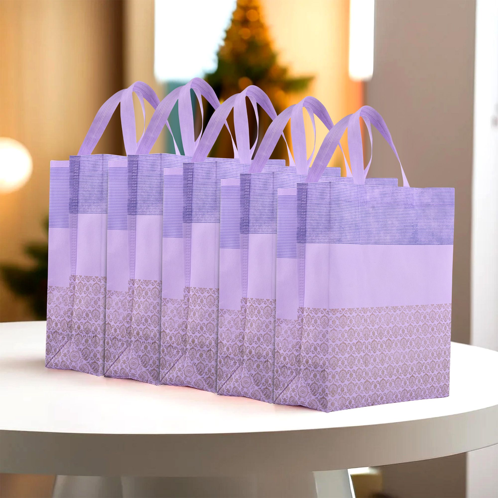 kuber industries Non-Woven Half-Print Shopping Bags for Grocery|Pack of 5|Large|Purple Pack of 5 Grocery Bags-picture-28
