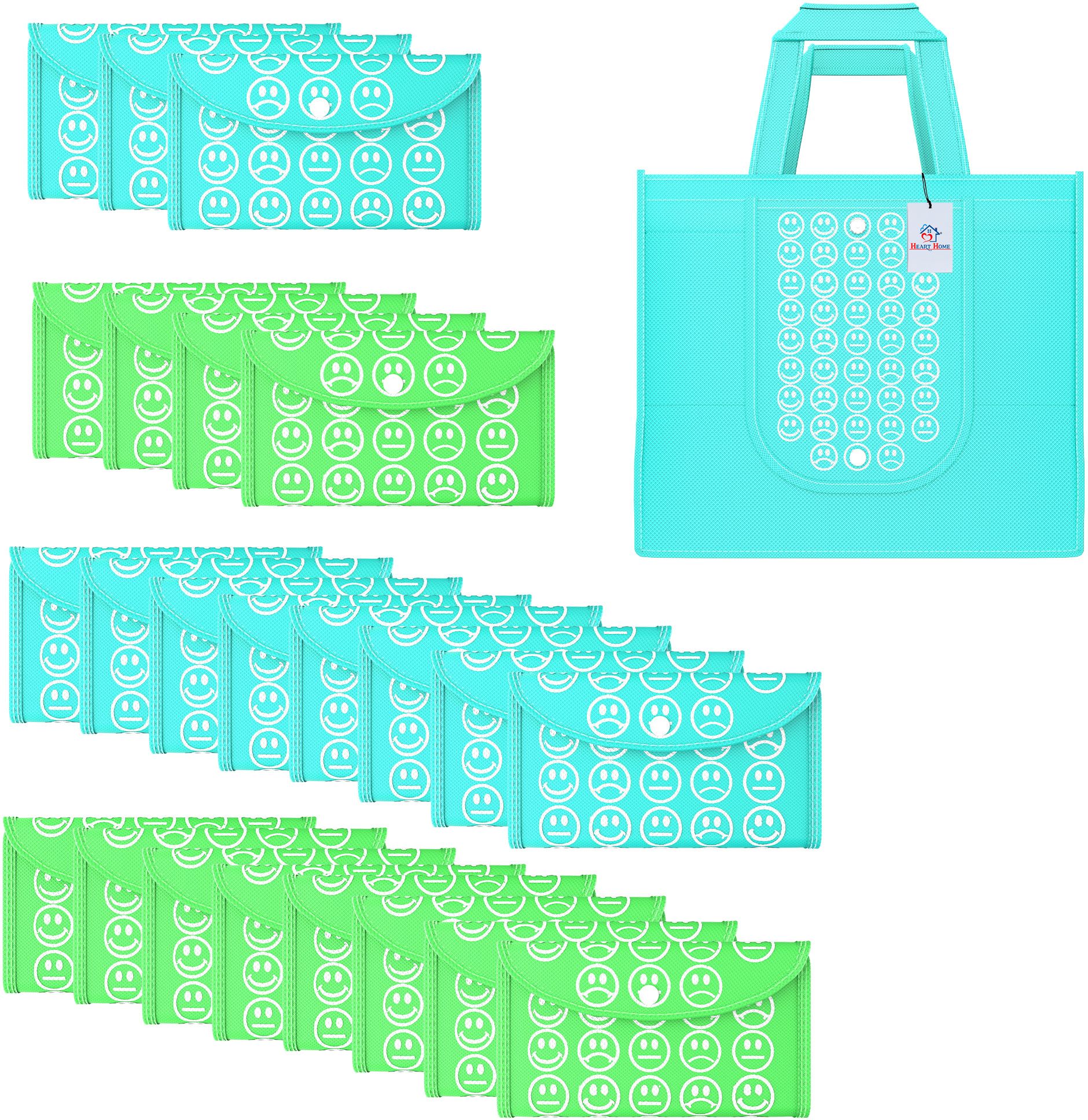 heart home Pack of 24 Smile Foldable Grocery/Shopping Bags For Women | Blue & Green Pack of 24 Grocery Bags-picture-17