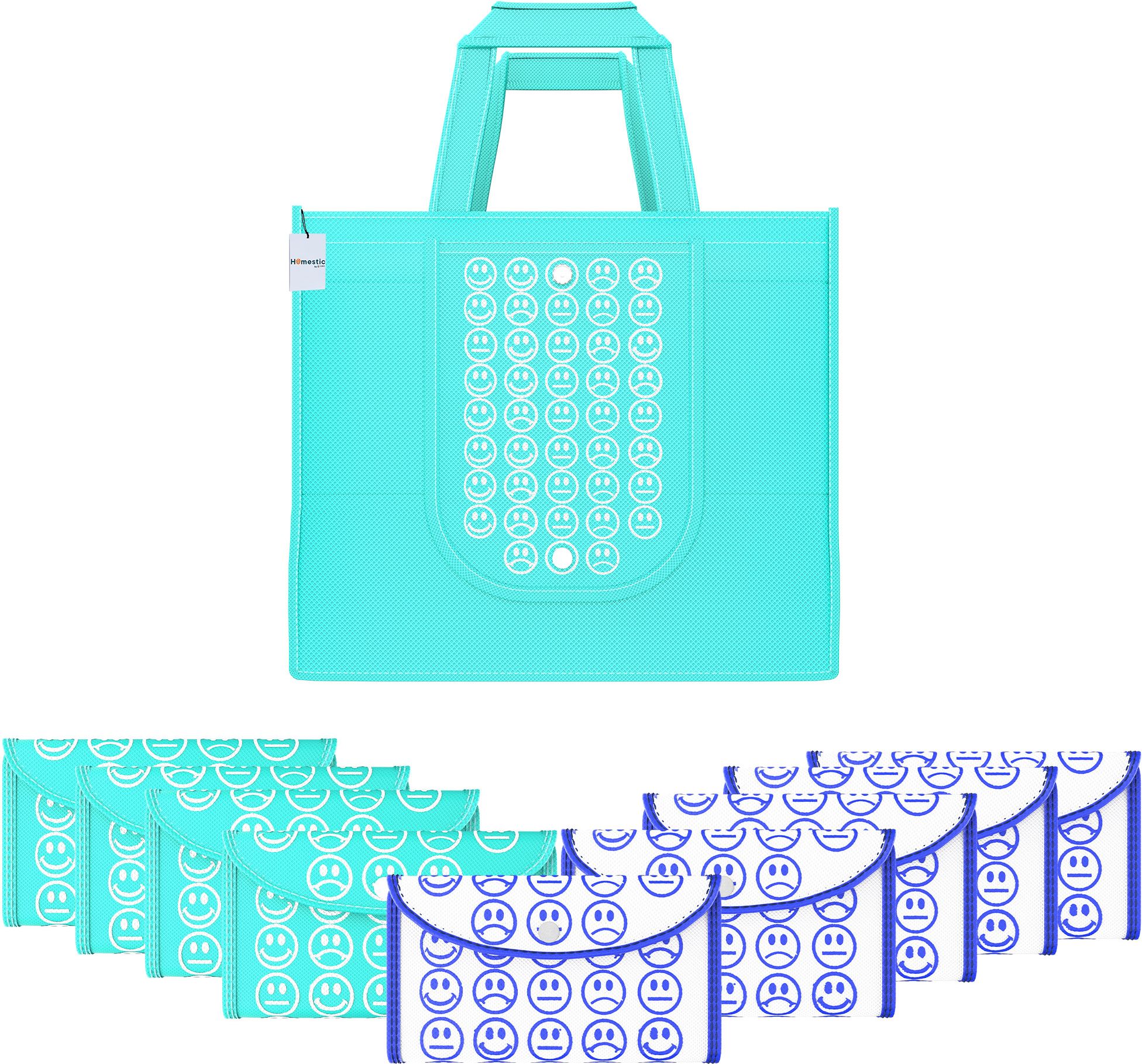 Pack of 10 Smile Foldable Grocery/Shopping Bags For Women | Blue & White Blue Pack of 10 Grocery Bags-image-47