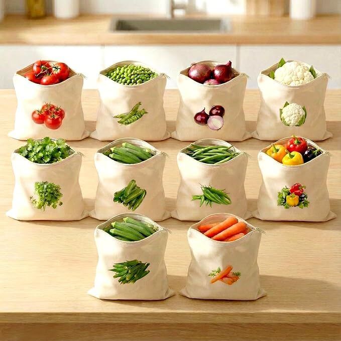 kakushin Eco Cotton Reusable Vegetable Storage Bags – Pack of 10 Pack of 10 Grocery Bags-picture-1