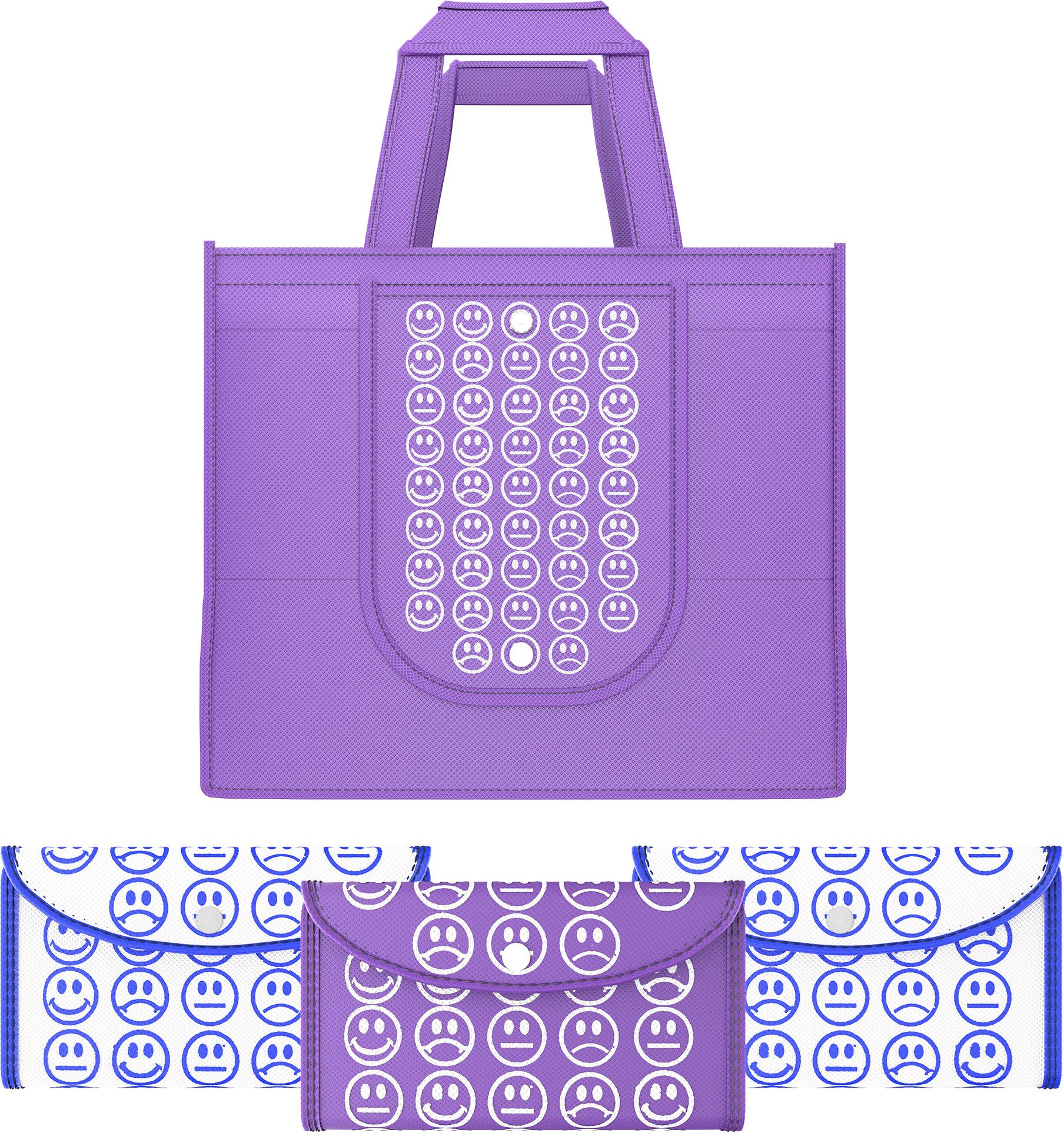 kuber industries Pack of 4 Smile Foldable Shopping Bags For Women | Purple & White Blue Pack of 4 Grocery Bags-picture-34