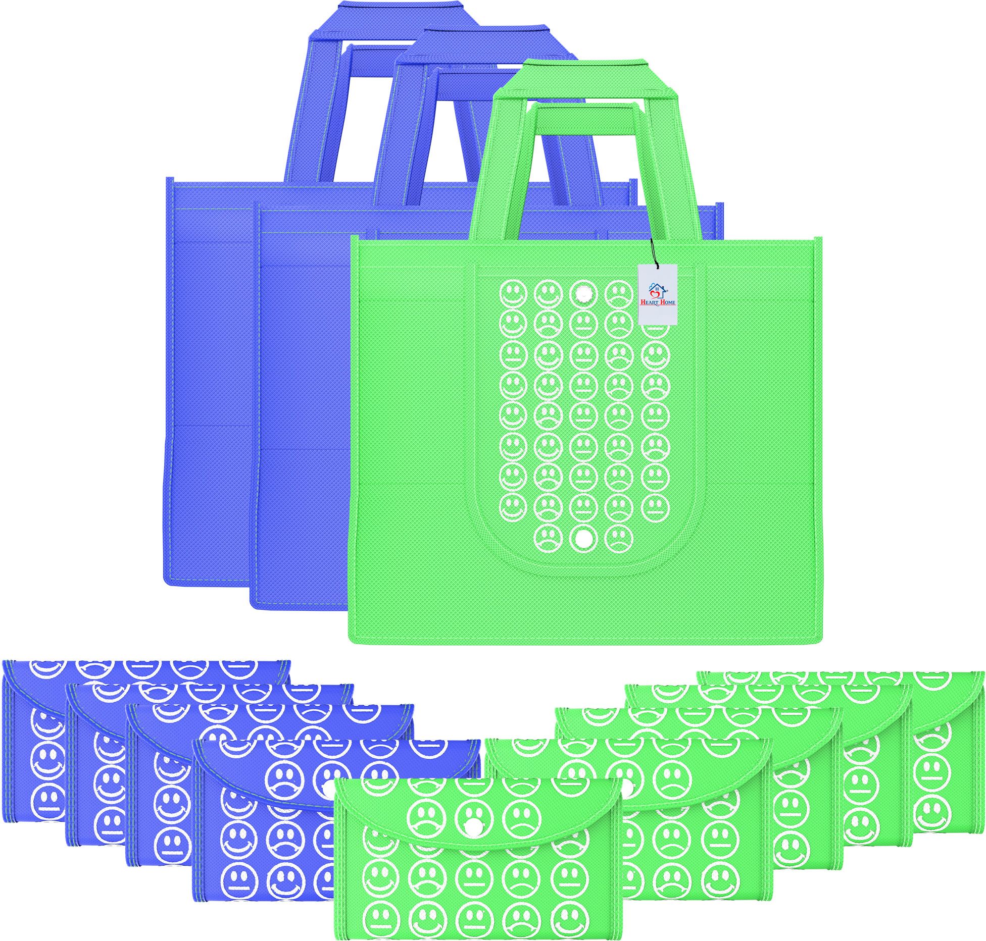 Pack of 12 Smile Foldable Grocery/Shopping Bags For Women | Dark Blue & Green Pack of 12 Grocery Bags-image-28