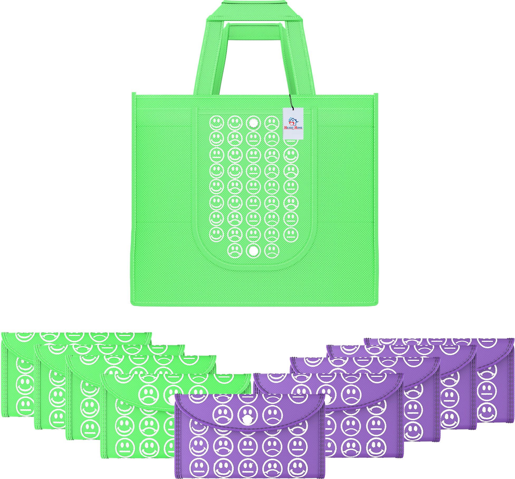 heart home Pack of 10 Smile Foldable Grocery/Shopping Bags For Women | Green & Purple-picture-29