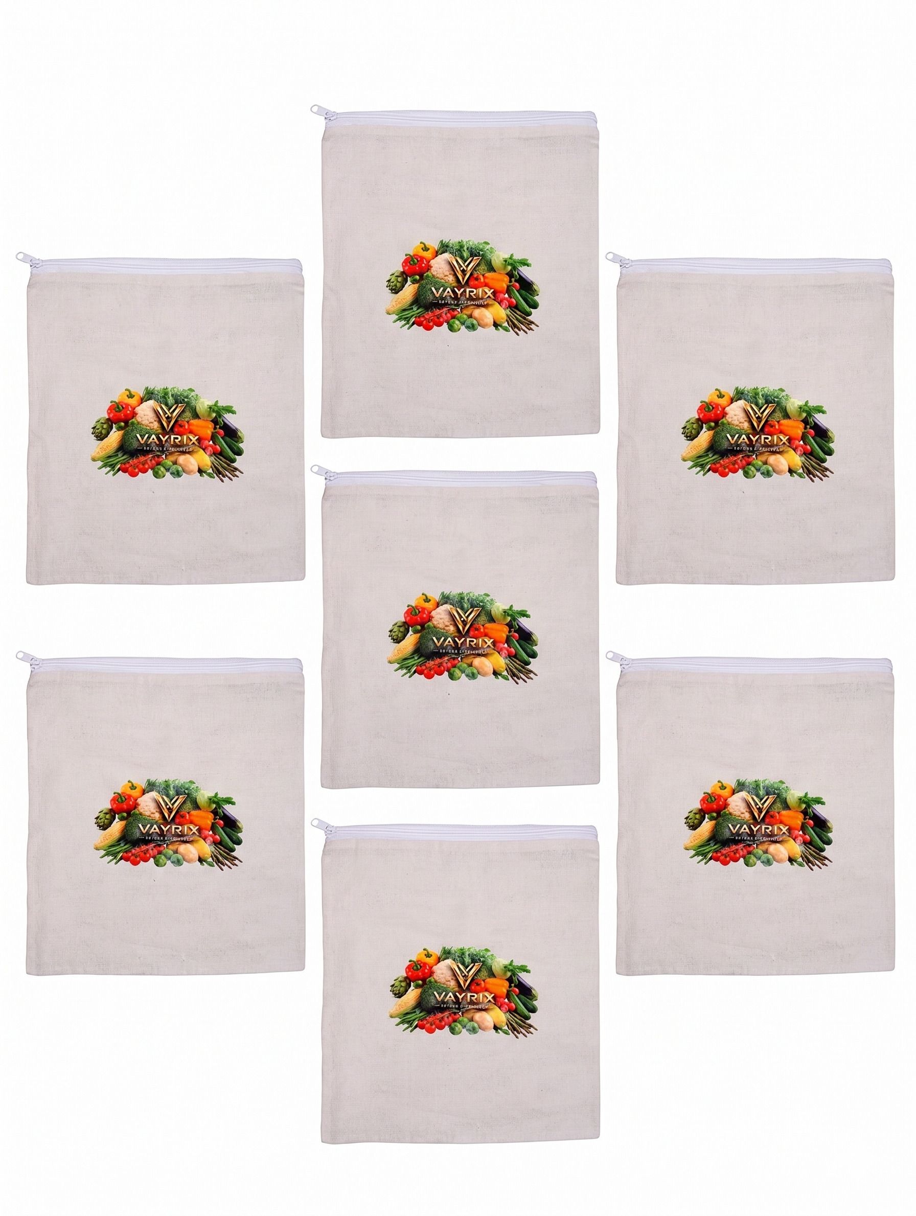 vayrix Green Kitchen Cotton Zipper Bag For Fridge | Set of 7 | Washable Reusable Bag Pack of 7 Grocery Bags-picture-31