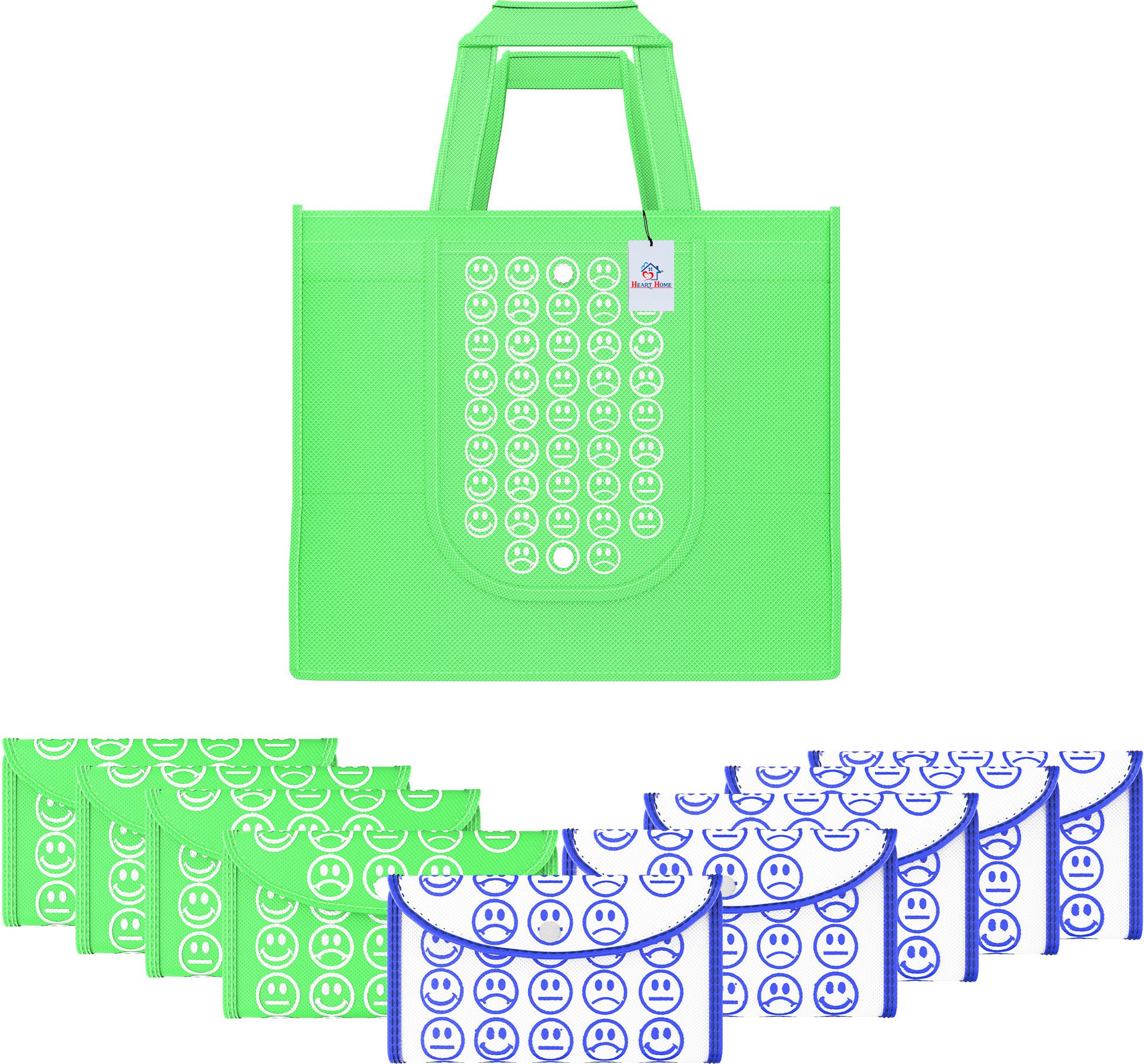Pack of 10 Smile Foldable Shopping Bags For Women | Green & White Blue Pack of 10 Grocery Bags-image-14