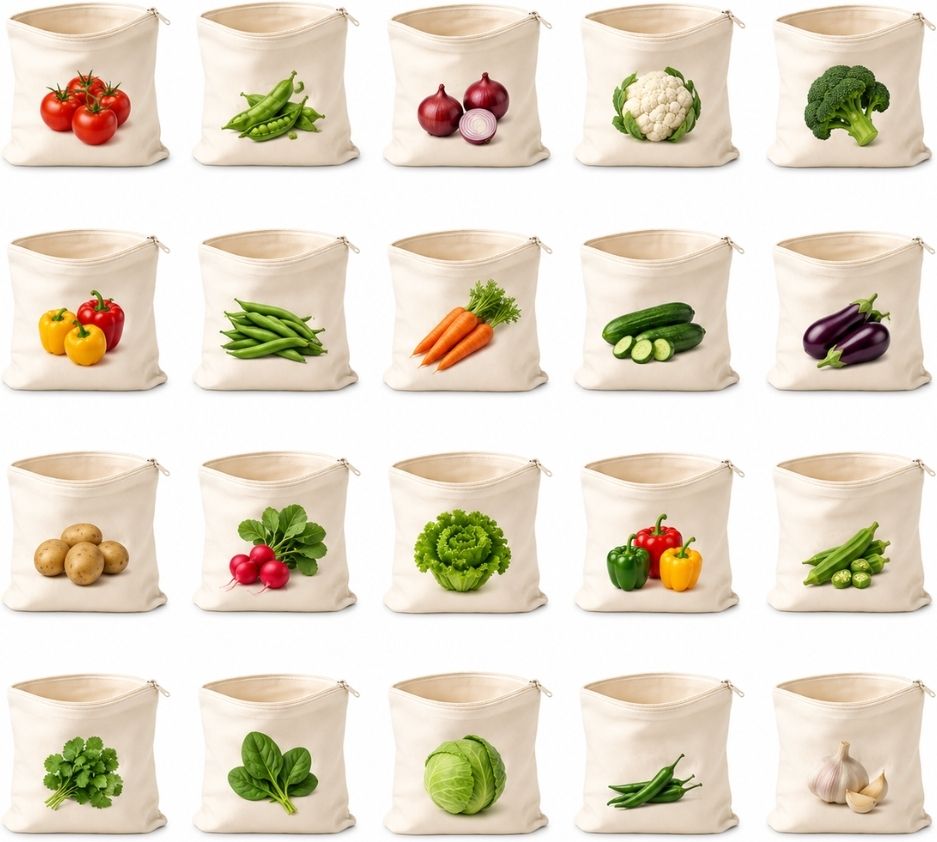 carrystitch Premium Cotton Vegetable Storage Bag with Zipper Reusable Grocery Storage Bag Pack of 20 Grocery Bags-picture-13