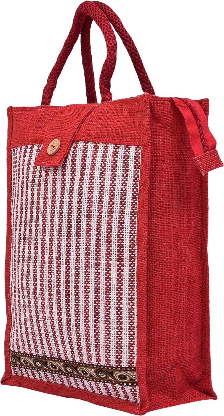 kuber industries Jute Top Flap-Lining Carry Shopping Bag with Handle|Medium|Red Grocery Bag-picture-24