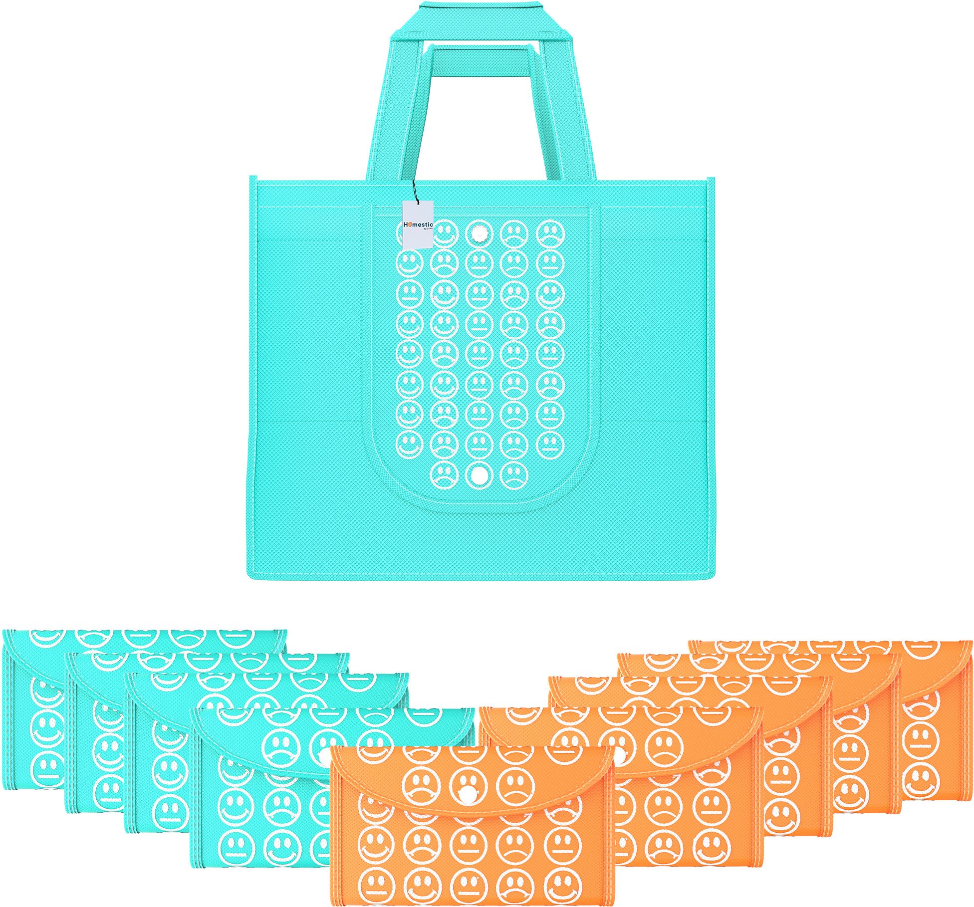 homestic Pack of 10 Smile Print Foldable Grocery/Shopping Bags For Women | Blue & Orange Pack of 10 Grocery Bags-picture-24