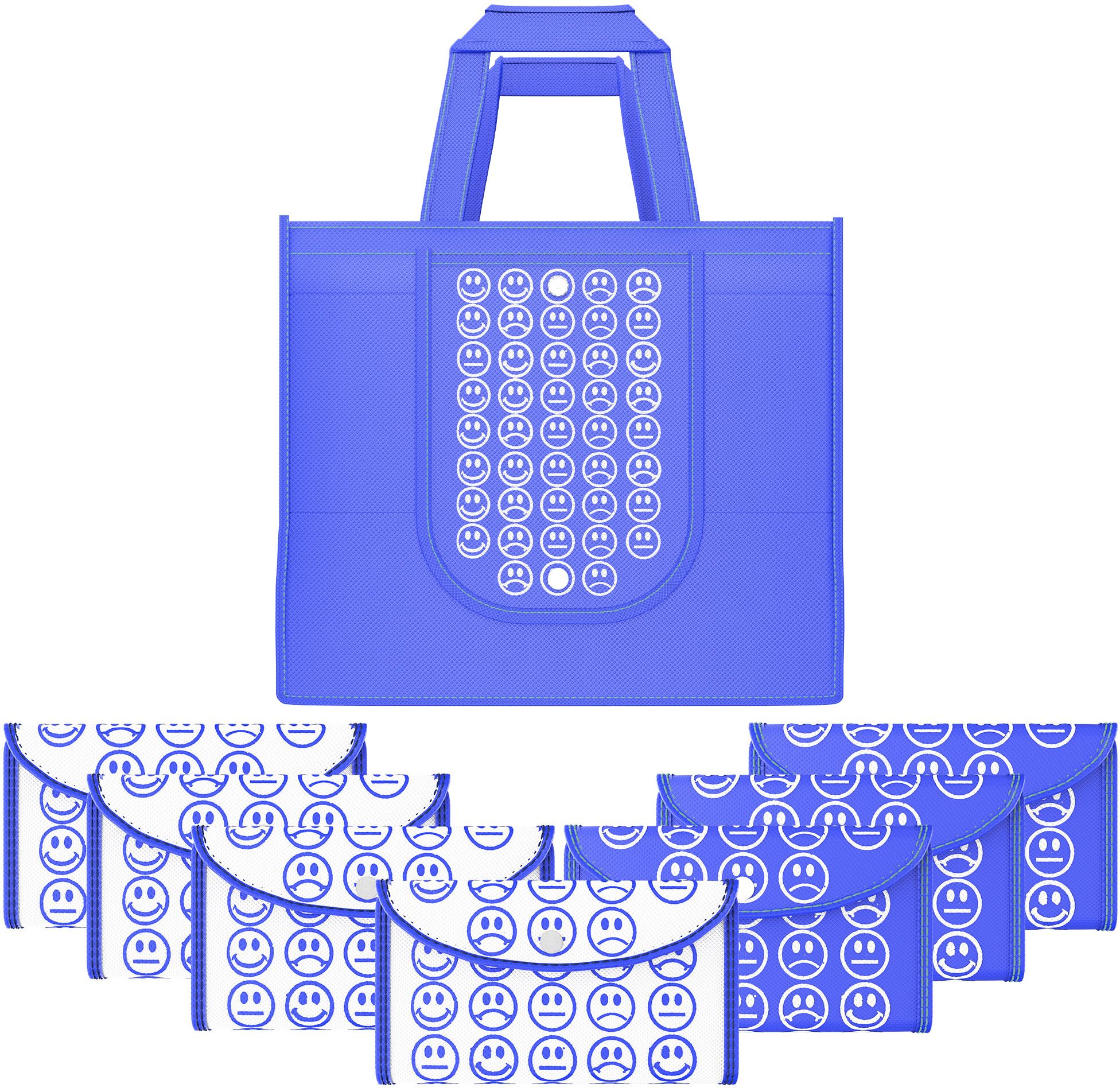 kuber industries Pack of 8 Smile Foldable Unisex Shopping Bags | Dark Blue & White Blue Pack of 8 Grocery Bags-picture-33