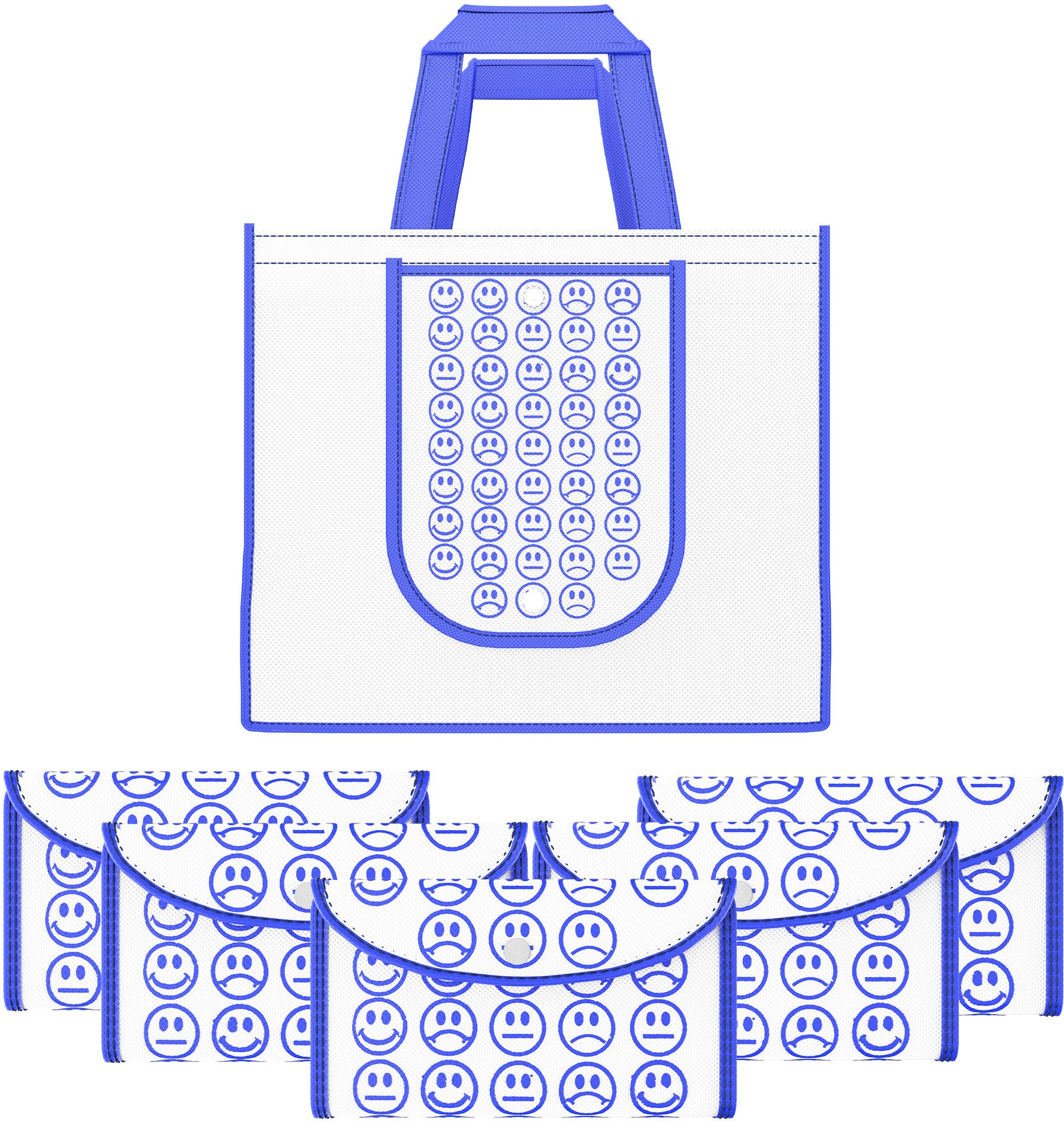 kuber industries Pack of 6 Smile Print Foldable Grocery/Shopping Bags For Women | White & Blue Pack of 6 Grocery Bags-picture-13