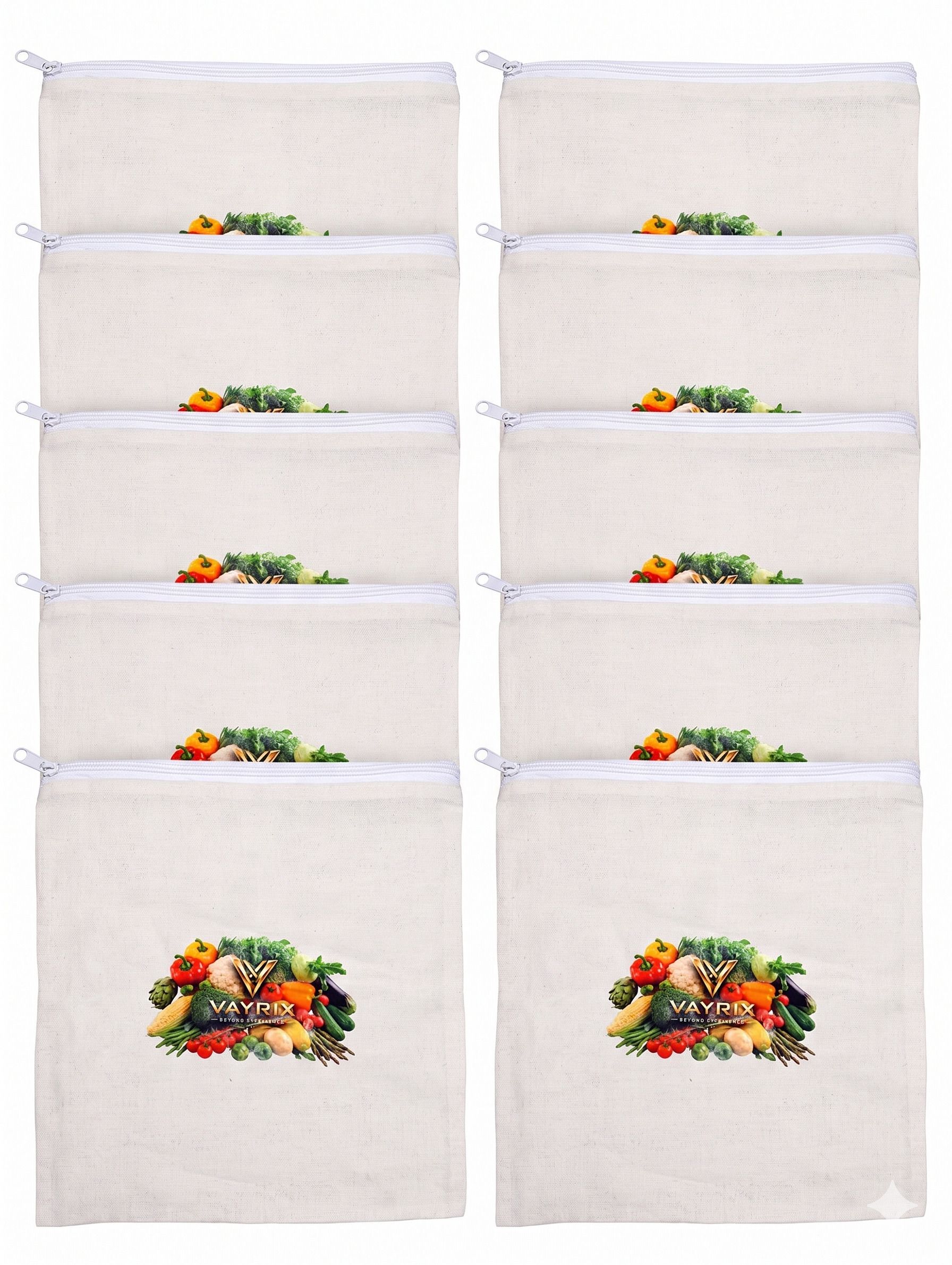 vayrix Cotton Zipper Bag For Fridge Vegetables | Available in 10, 7, 5, 3 and 2 Pcs Pack of 10 Grocery Bags-picture-12