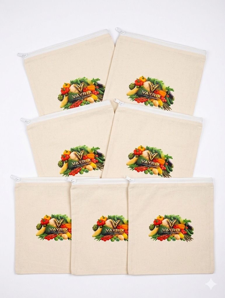 vayrix Cotton Zipper Bag To Keep Vegetables Fresh In Fridge | Pack of 7 | Eco Pouch Pack of 7 Grocery Bags-picture-9