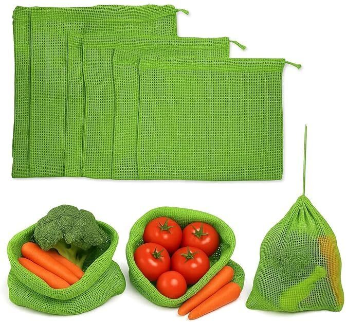 Cotton Drawstring Mesh Vegetable Bags for Fridge Storage Eco-Friendly Reusable Pack of 3 Grocery Bags-image-22