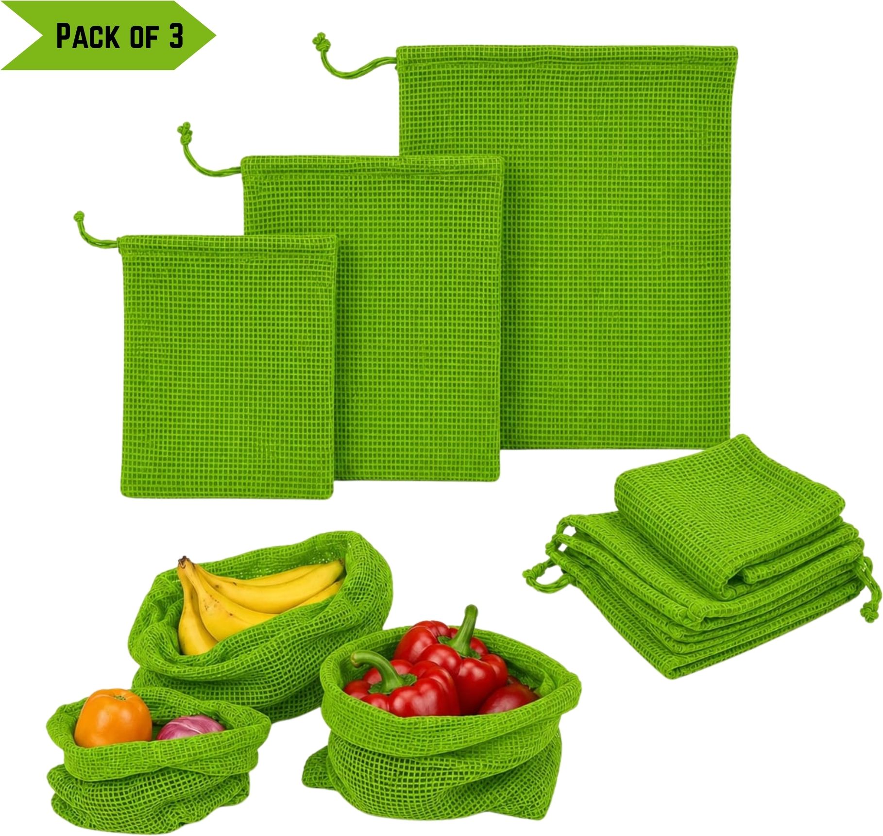 myniqs 100% COTTON FRIDGE VEGETABLE STORAGE GROCERY BAG Pack of 3 Grocery Bags-picture-16
