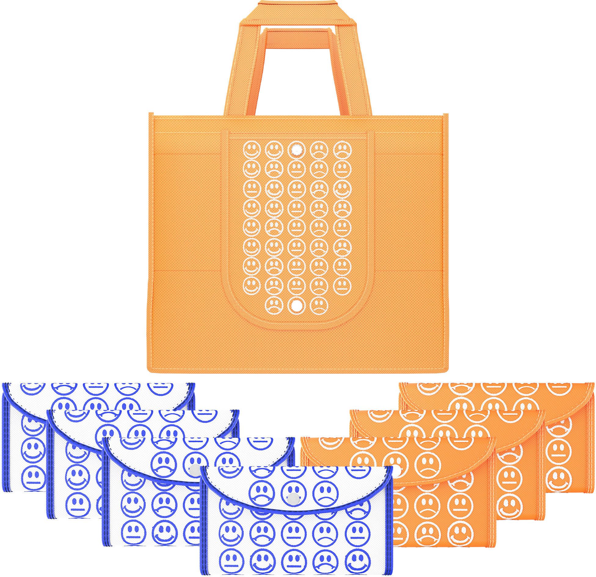 kuber industries Pack of 8 Smile Foldable Grocery/Shopping Bags For Women | Orange & White Blue Pack of 8 Grocery Bags-picture-37
