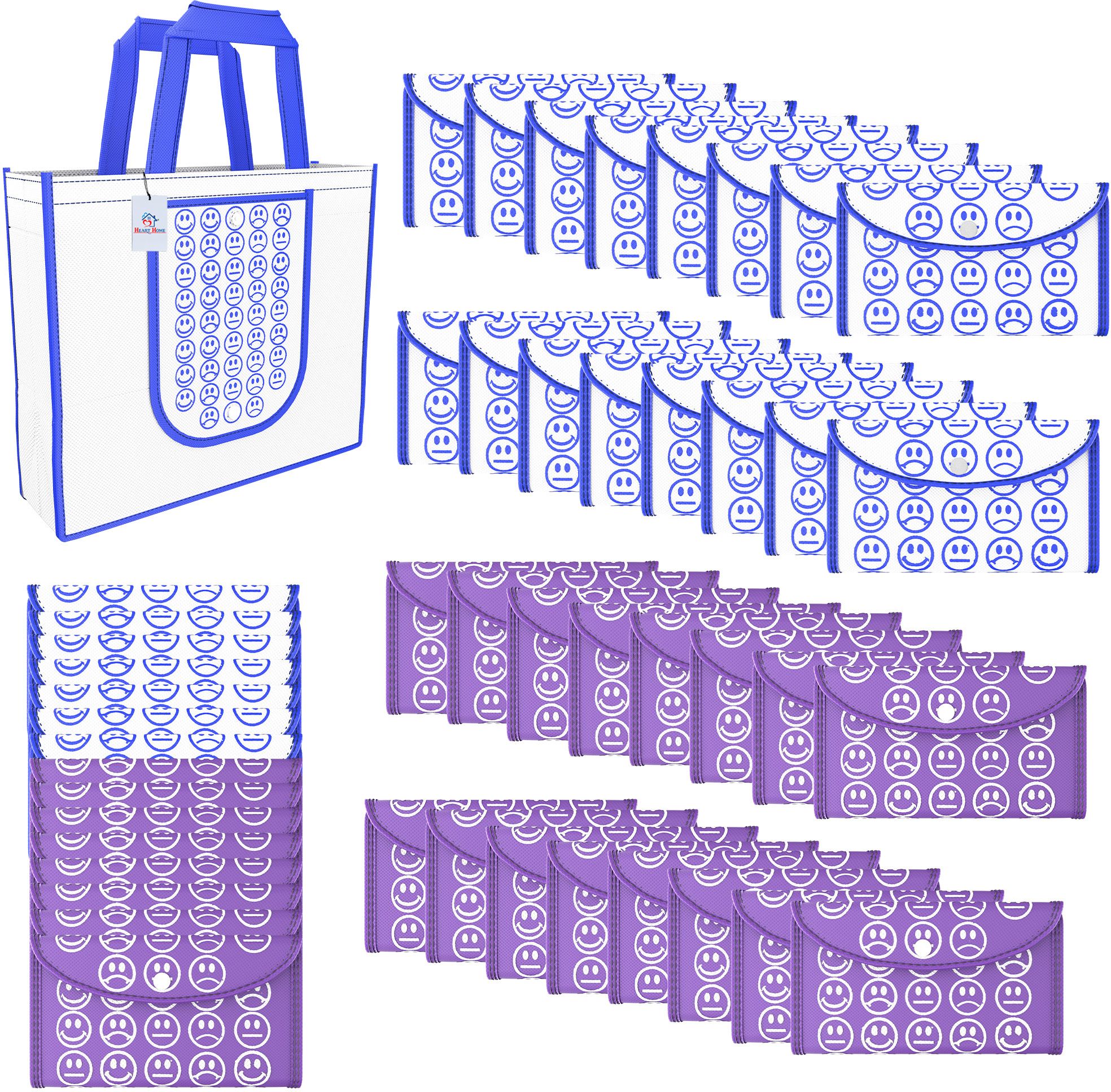 heart home Pack of 48 Smile Foldable Shopping Bags For Women | Purple & White Blue-picture-14
