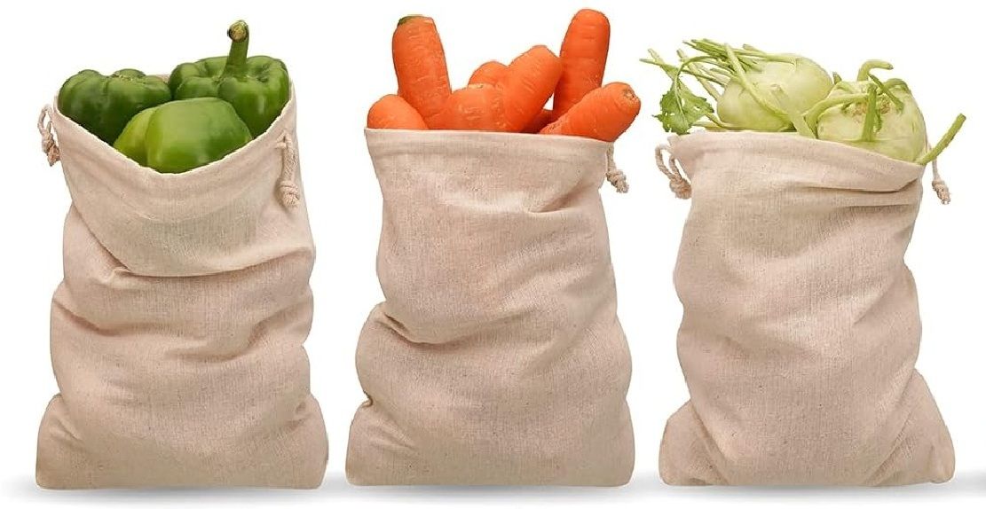 Vegetables & Fruits Fridge Storage Cotton Reusable Multipurpose 10*14 Inch Pack of 3 Grocery Bags-image-11