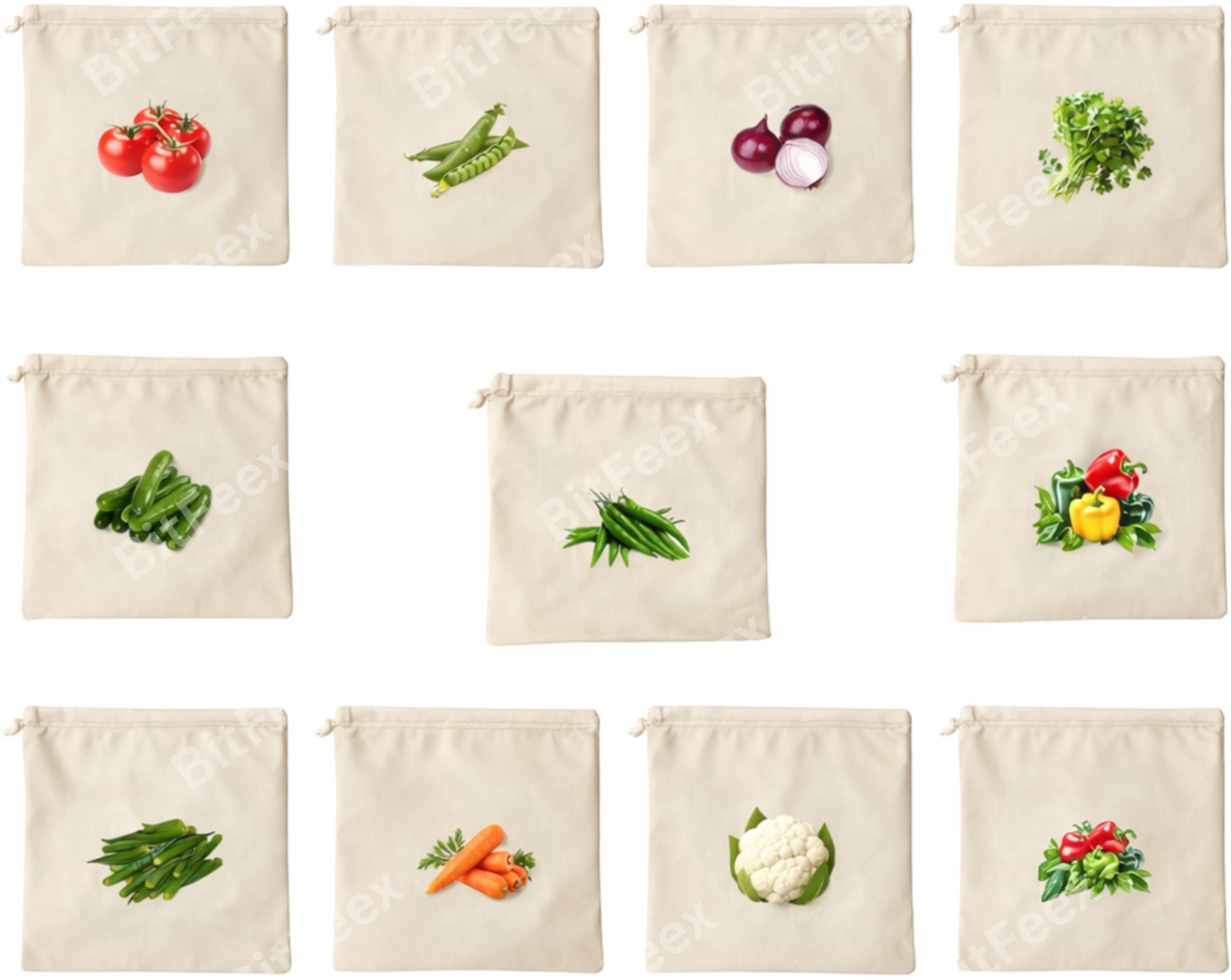 100% Cotton Vegetable Bags for Fridge | Kitchen Vegetable Zipper Bags Pack of 10 Grocery Bags-image-23