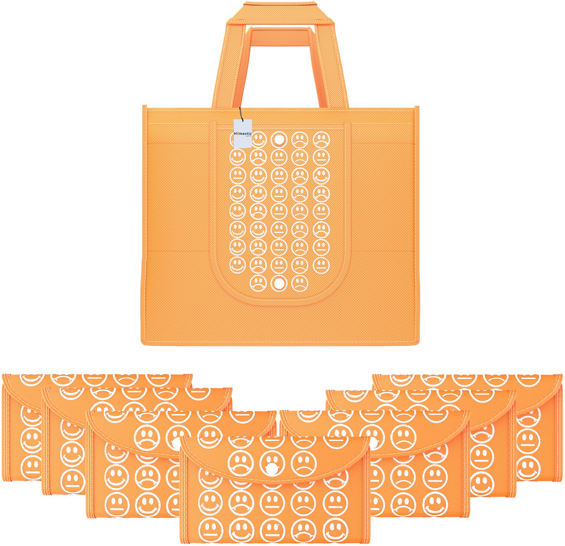 homestic Pack of 8 Smile Print Foldable Grocery/Shopping Bags For Women | Orange Pack of 8 Grocery Bags-picture-23