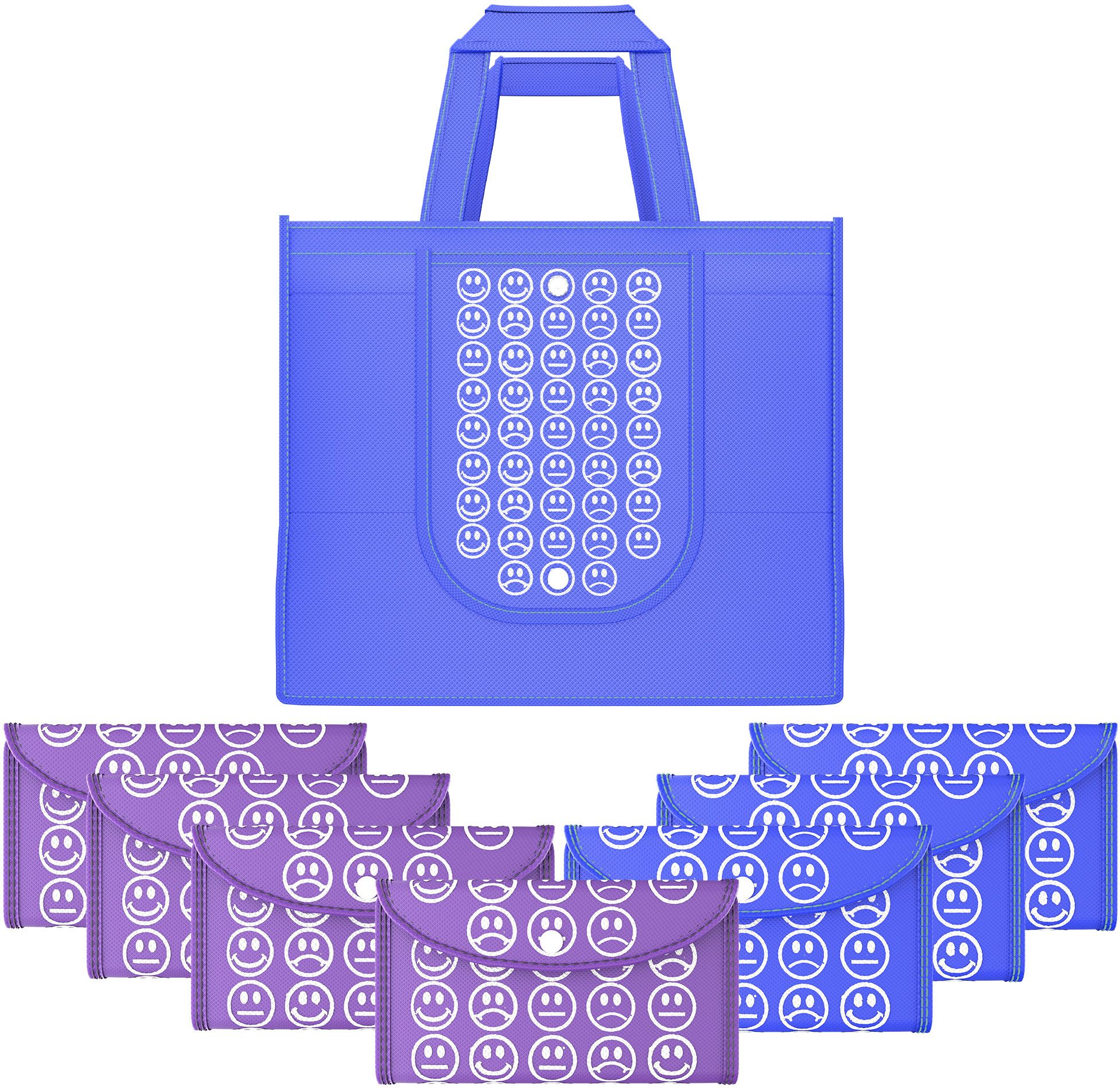 kuber industries Pack of 8 Smile Foldable Grocery/Shopping Bags For Women | Dark Blue & Purple Pack of 8 Grocery Bags-picture-20