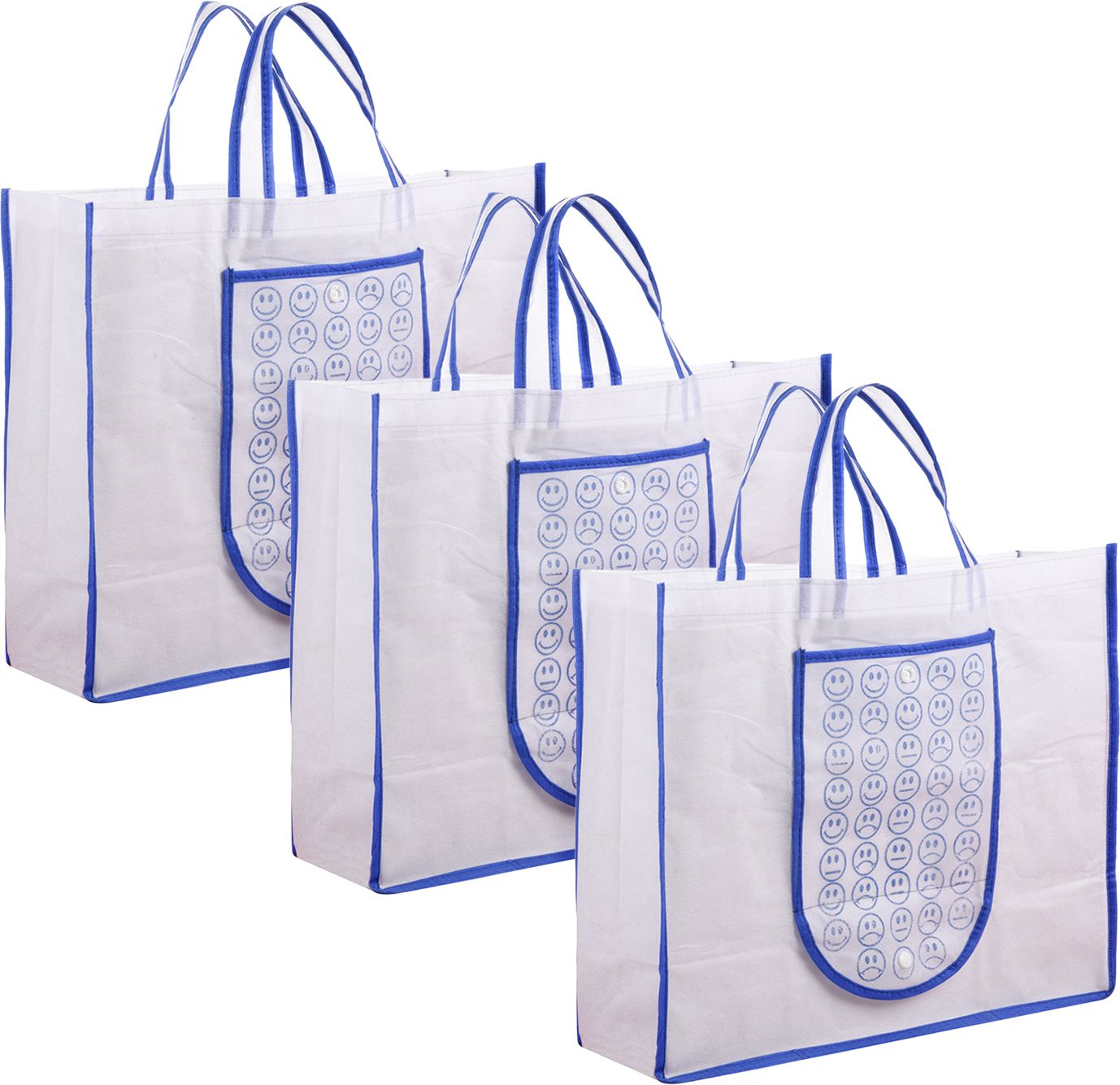 kuber industries Front Pocket Grocery Bag with Handle|Pack of 3|Blue Pack of 3 Grocery Bags-picture-18