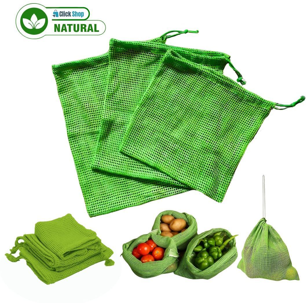 Reusable Mesh Cotton Net Bags with Drawstring | Vegetable & Fridge Storage Pack of 3 Grocery Bags-image-21