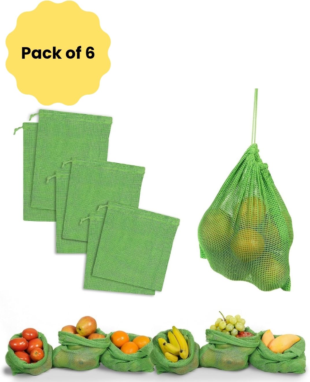 srbecom Reusable Cotton Mesh Produce Bags Pack of 6(2S, 2M, 2L)Washable Eco-Friendly Pack of 6 Grocery Bags-picture-32