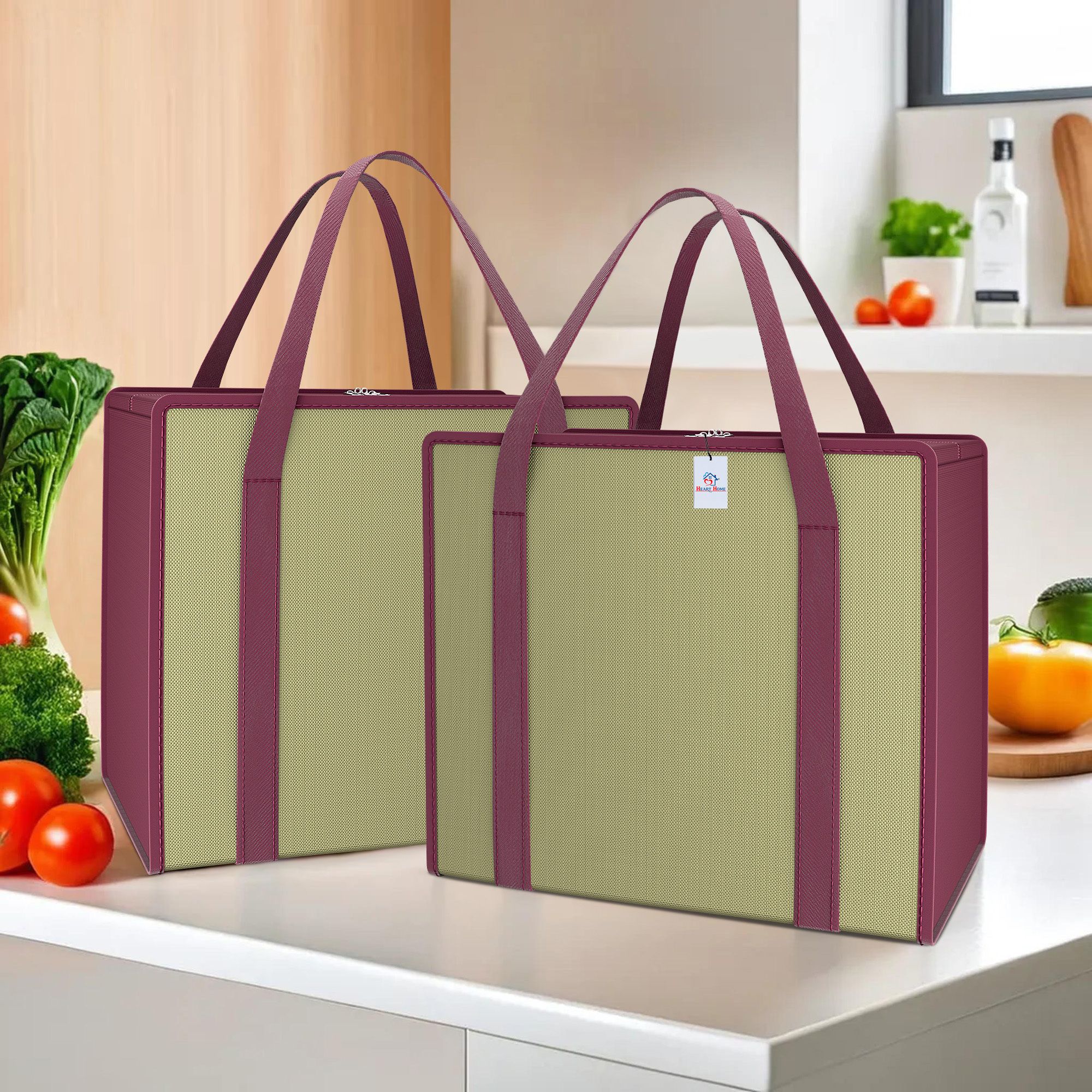 Pack of 2 Waterproof Grocery Bag For Daily Use with Handle | Small | Brown Pack of 2 Grocery Bags-image-47