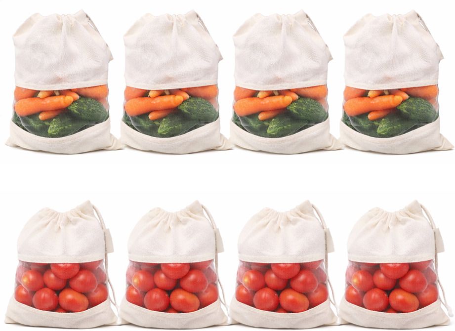 ZEN HOME Cotton Fridge Storage Bags with Mesh Window Pack of 8 Grocery Bags-picture-16