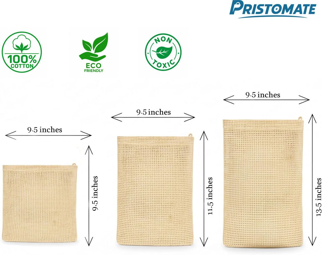 100% Cotton Set of 6 ( 2 x S, M, L) Fridge Drawstring Bags Pack of 6 Grocery Bags-image-3