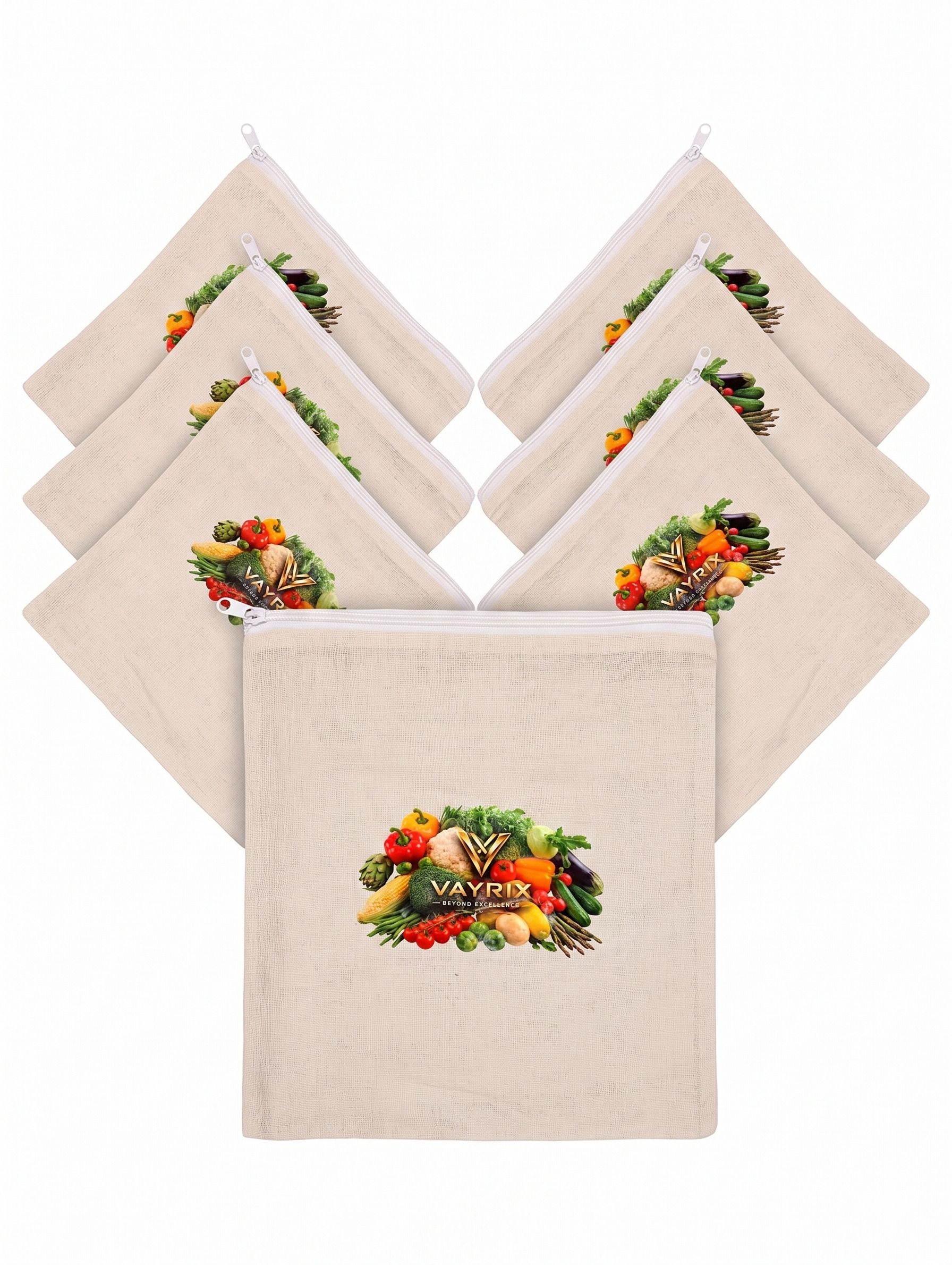 vayrix Cotton Zipper Bag For Fridge Vegetables | Available in 10, 7, 5, 3 and 2 Pcs Pack of 7 Grocery Bags-picture-18