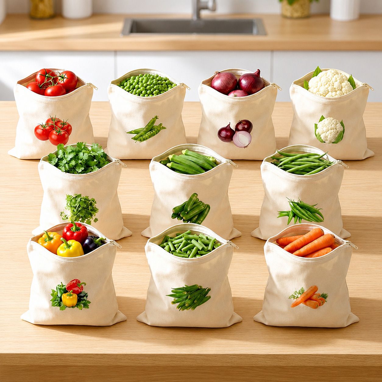 Garudaa 10 PCS FOOD BAG SET PRINTED BAG STORAGE BAG COTTON BAG Pack of 10 Grocery Bags-image-15
