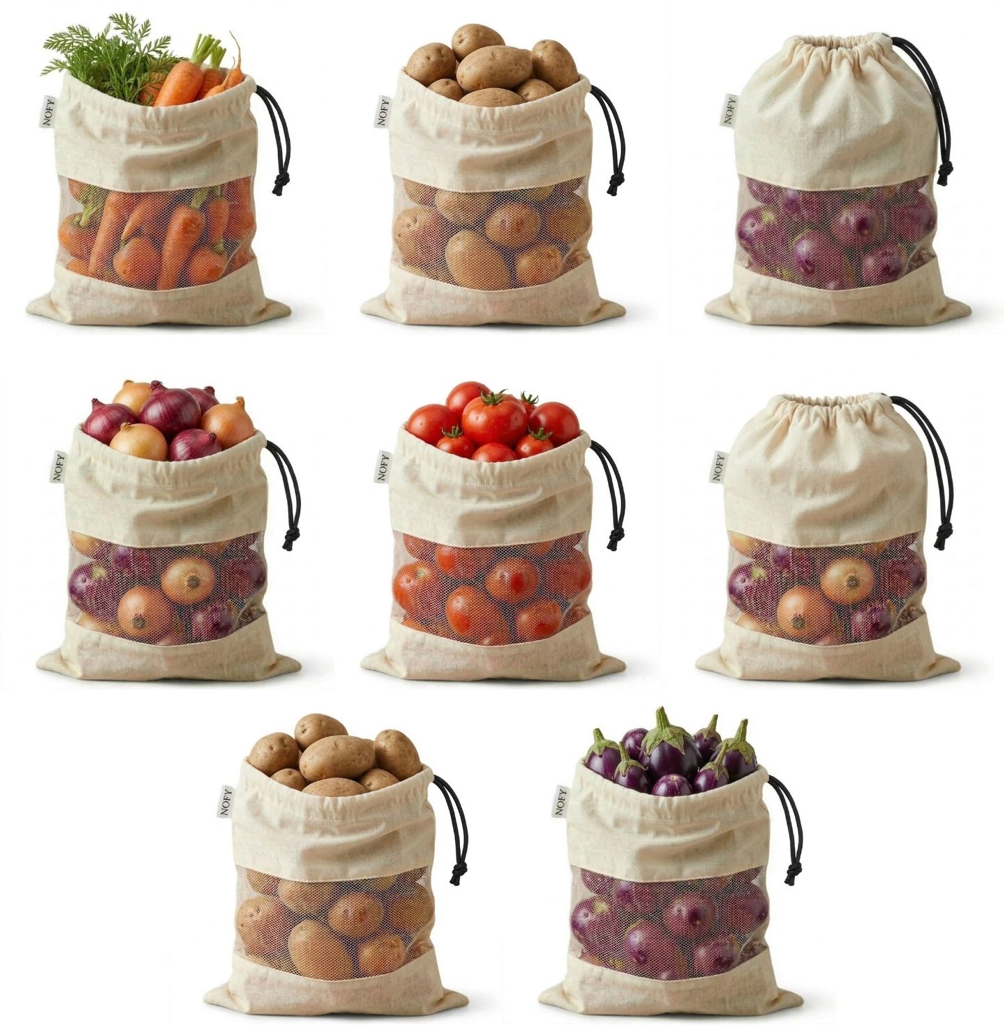 NOFY Pack of 8 Cotton Mesh Vegetable Bag for Fridge | Breathable & Washable Pack of 8 Grocery Bags-image-32
