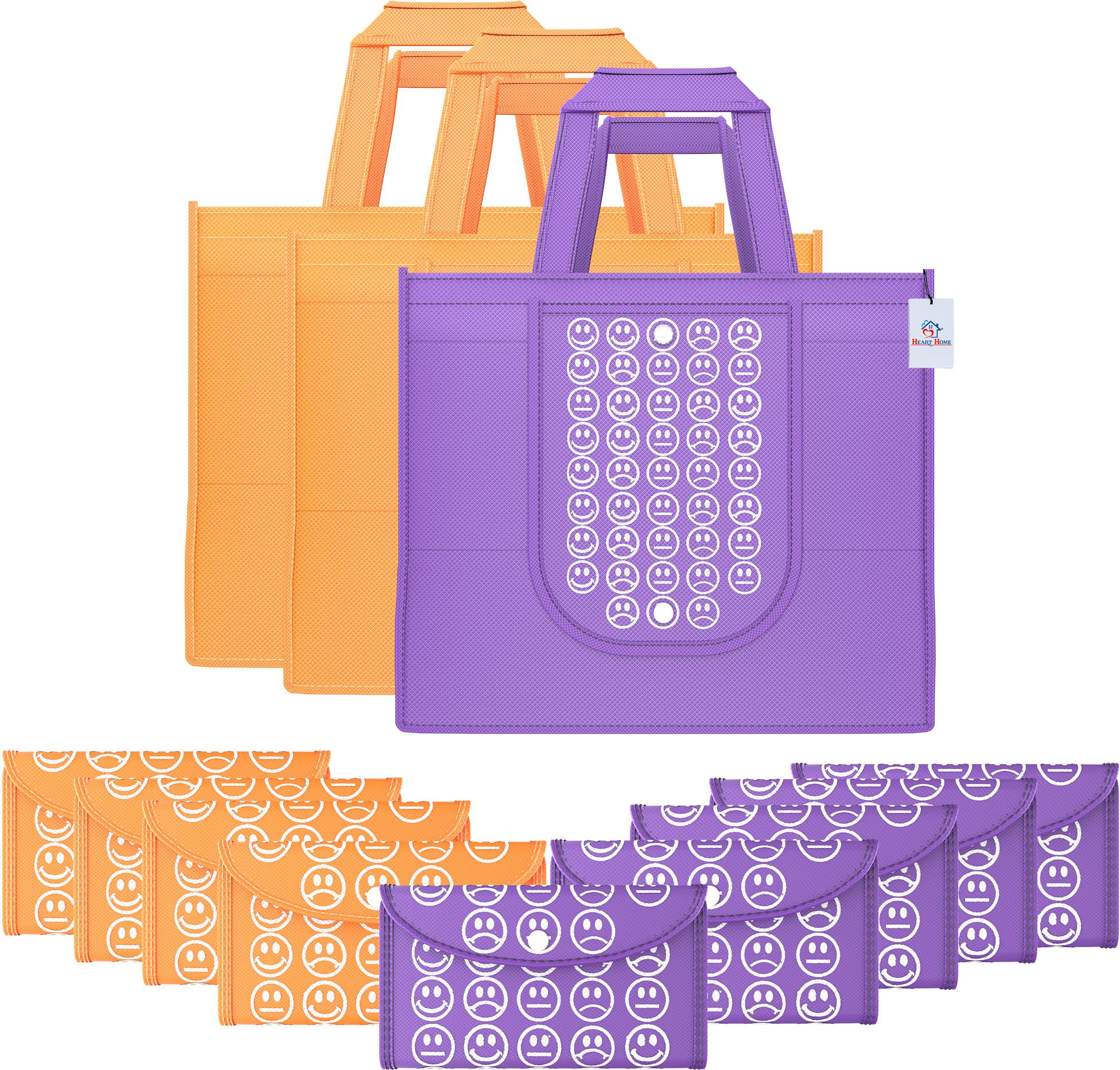 heart home Pack of 12 Smile Foldable Grocery/Shopping Bags For Women | Orange & Purple Pack of 12 Grocery Bags-picture-36