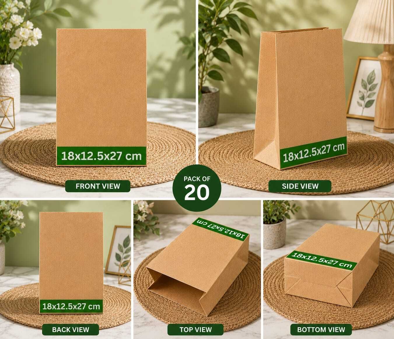nandni paper bag (brown) 20 Pack of 20 Grocery Bags-picture-19