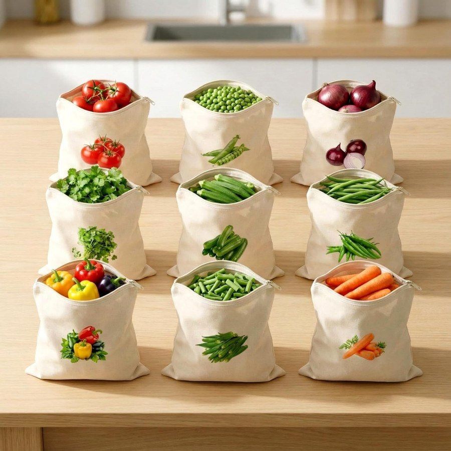 takshon Reusable Cotton Vegetable Storage Bag Set of 10 Pack of 10 Grocery Bags-picture-23